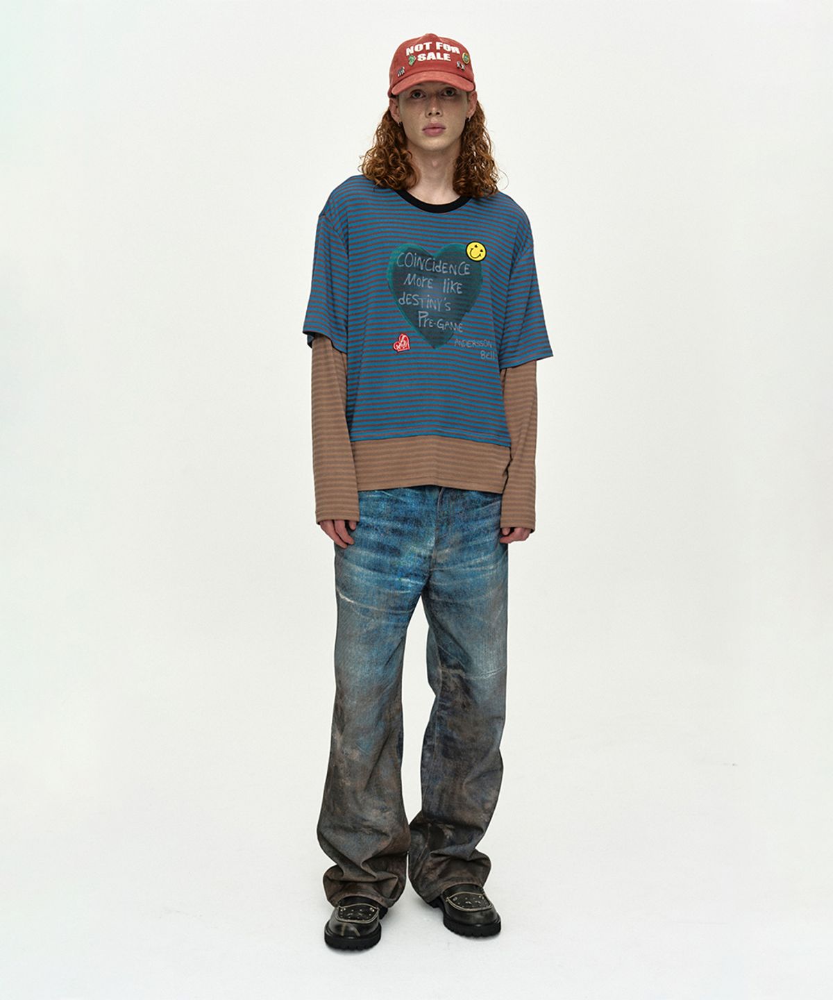 앤더슨벨(ADSB ANDERSSON BELL) (ESSENTIAL) HEART MESSAGE STRIPE LAYERED L/S T-SHIRT atb1430m(BLUE)