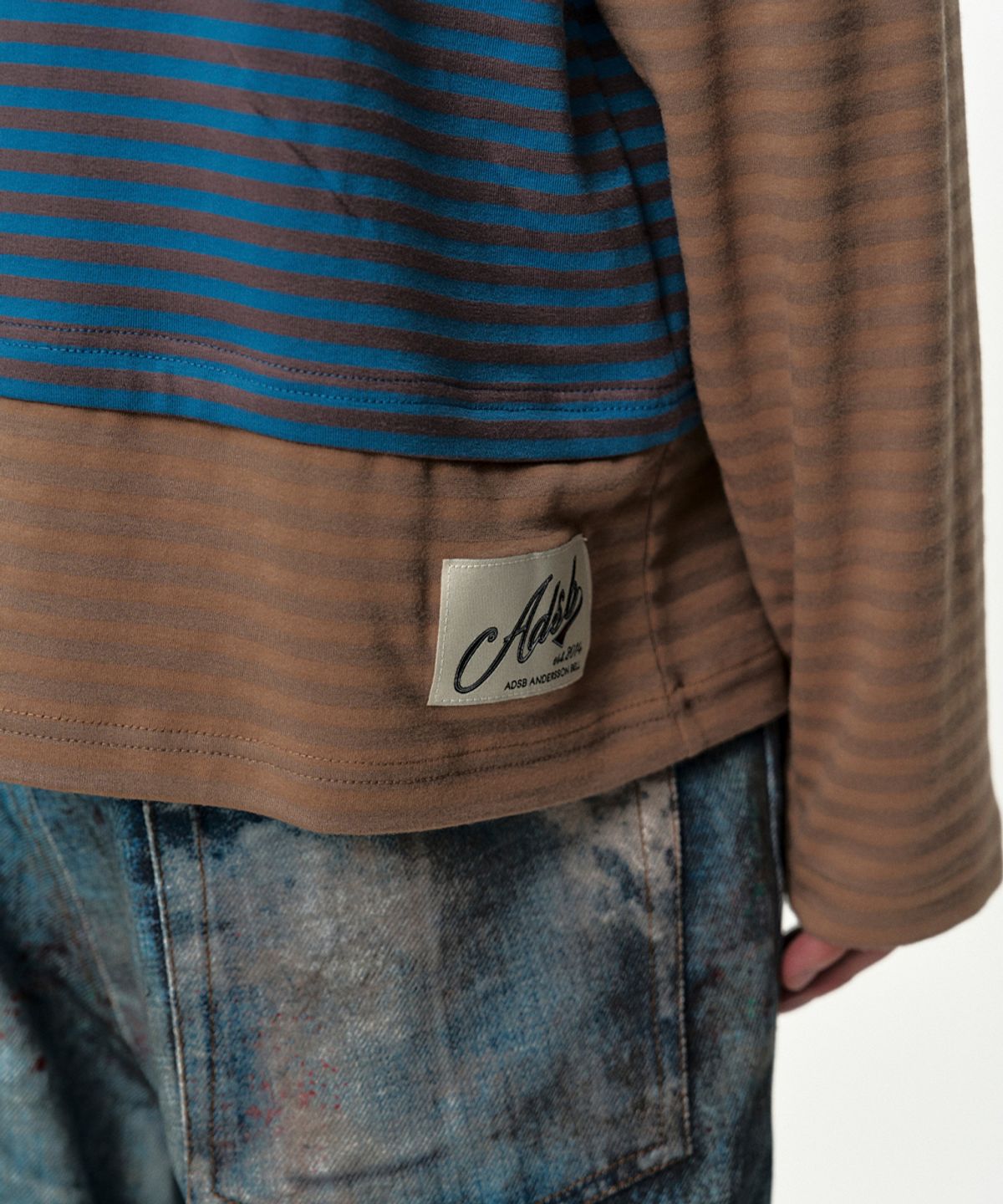 앤더슨벨(ADSB ANDERSSON BELL) (ESSENTIAL) HEART MESSAGE STRIPE LAYERED L/S T-SHIRT atb1430m(BLUE)