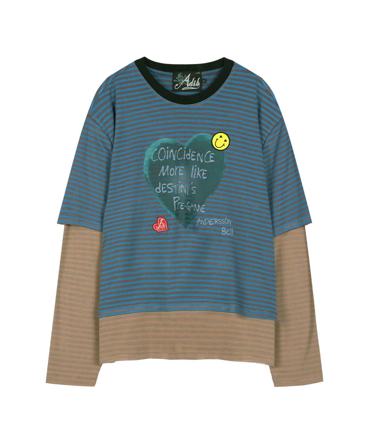 앤더슨벨(ADSB ANDERSSON BELL) (ESSENTIAL) HEART MESSAGE STRIPE LAYERED L/S T-SHIRT atb1430m(BLUE)