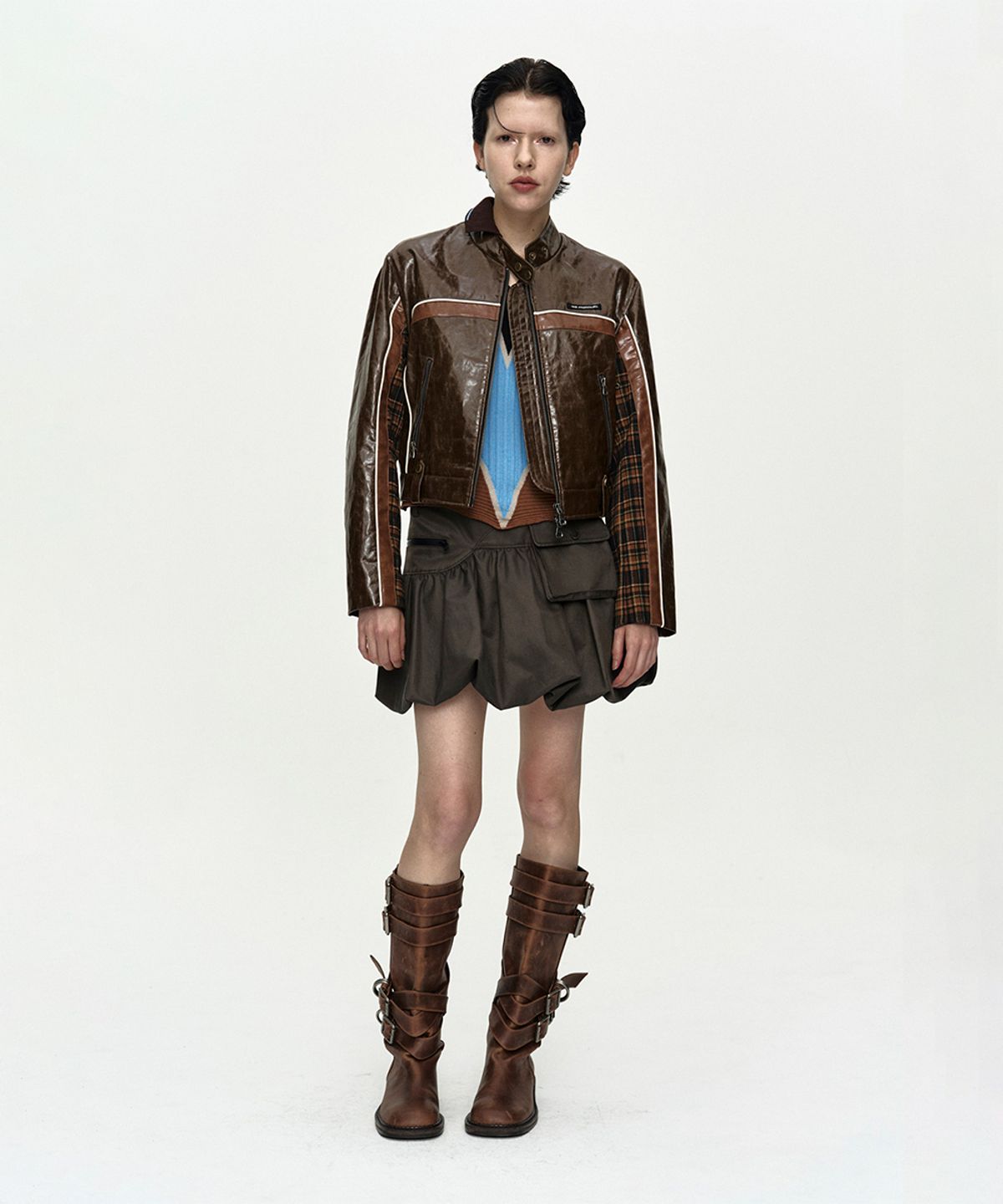 앤더슨벨(ADSB ANDERSSON BELL) 26 CIRCUIT TRACK FAUX-LEATHER JACKET awa752w(BROWN)