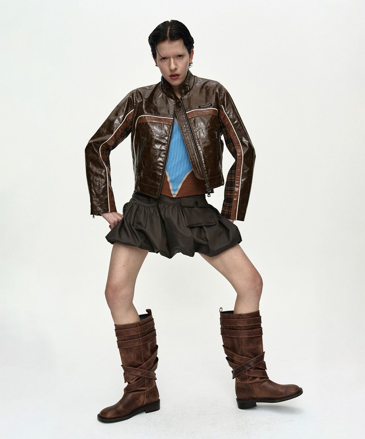 앤더슨벨(ADSB ANDERSSON BELL) 26 CIRCUIT TRACK FAUX-LEATHER JACKET awa752w(BROWN)