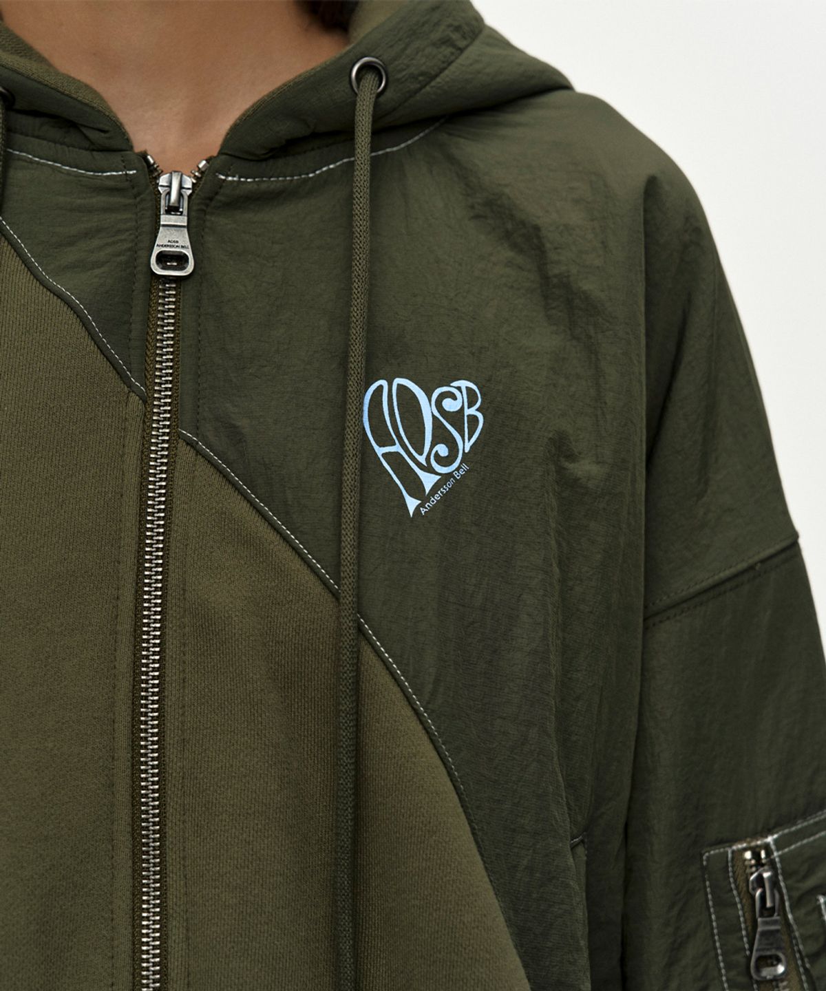 앤더슨벨(ADSB ANDERSSON BELL) PATCHWORK MA-1 HOODIE ZIP UP atb1507w(KHAKI)