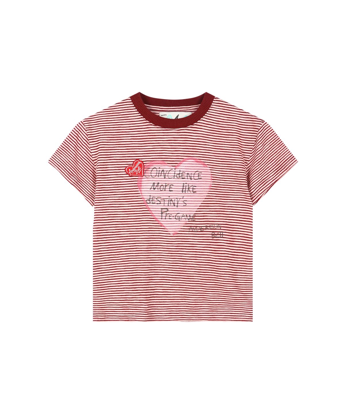 앤더슨벨(ADSB ANDERSSON BELL) (ESSENTIAL) HEART MESSAGE STRIPE T-SHIRT atb1465w(PINK/WINE)