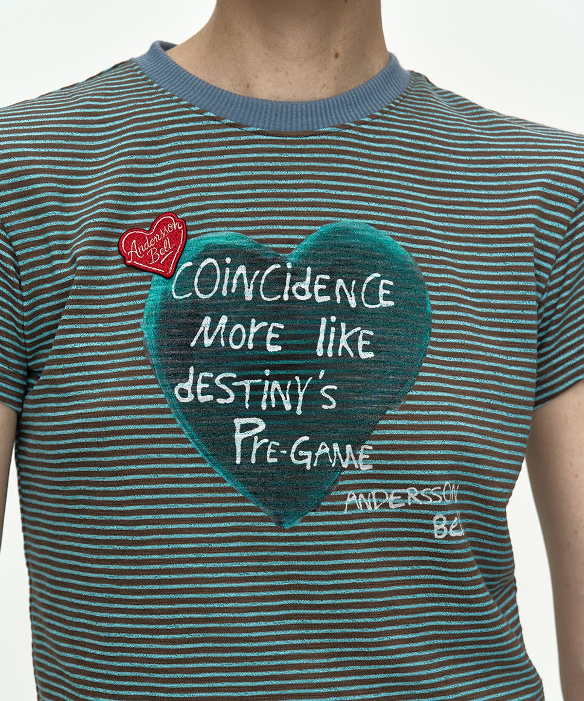 앤더슨벨(ADSB ANDERSSON BELL) (ESSENTIAL) HEART MESSAGE STRIPE T-SHIRT atb1465w(CHOCO/MINT)