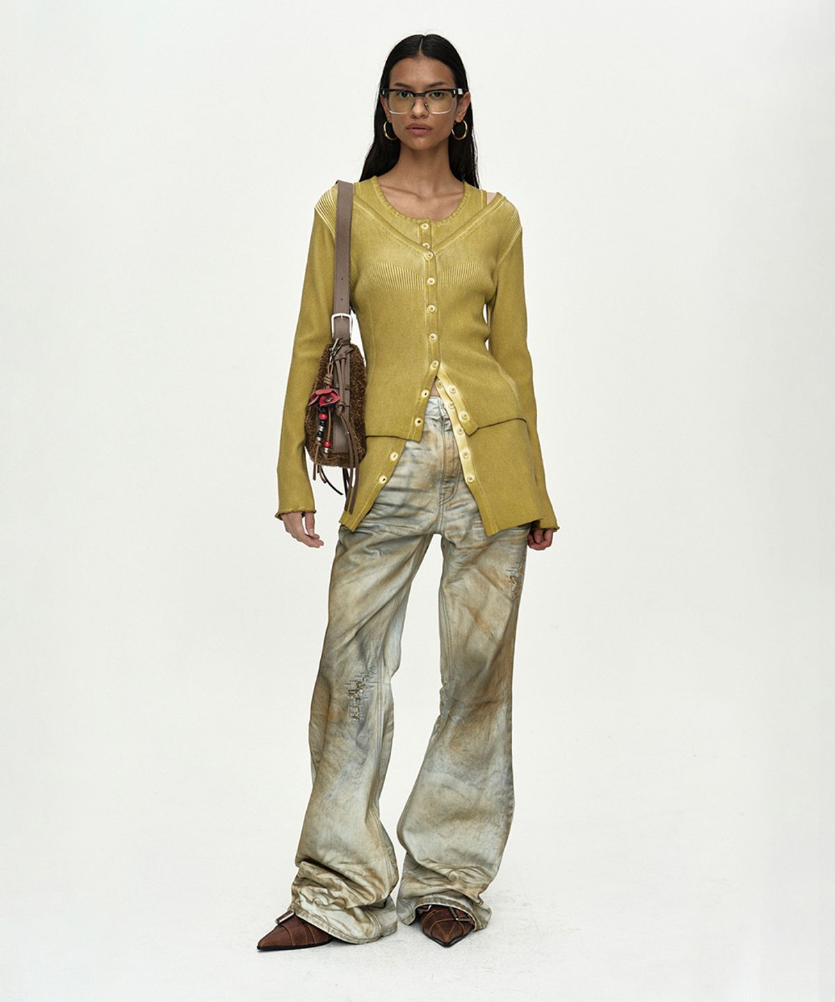 앤더슨벨(ADSB ANDERSSON BELL) VINTAGE-DYE LAYERED KNIT CARDIGAN atb1470w(MARIGOLD)