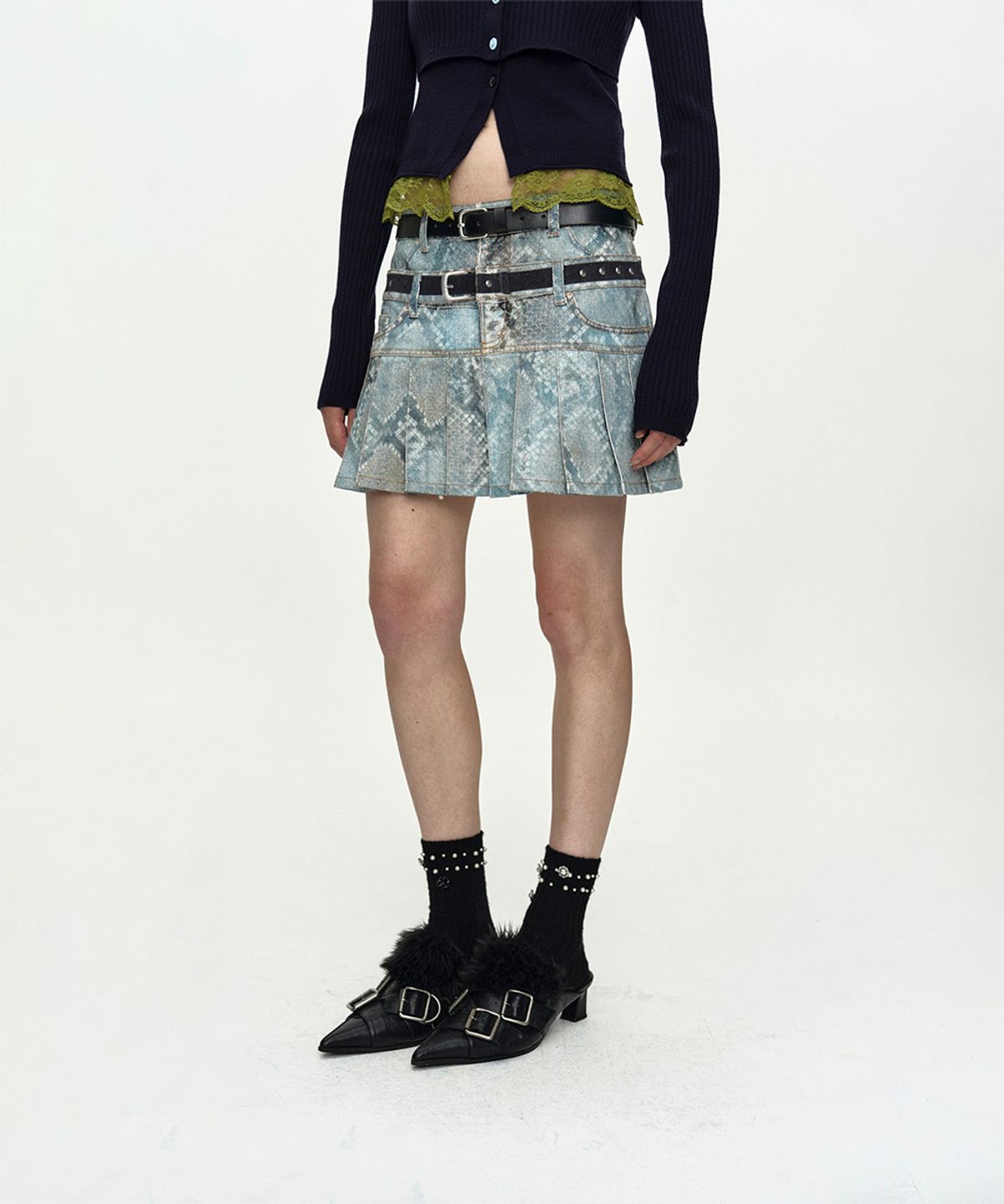 앤더슨벨(ADSB ANDERSSON BELL) PYTHON FADE DENIM PRINTED SKIRT apa883w(BLUE)