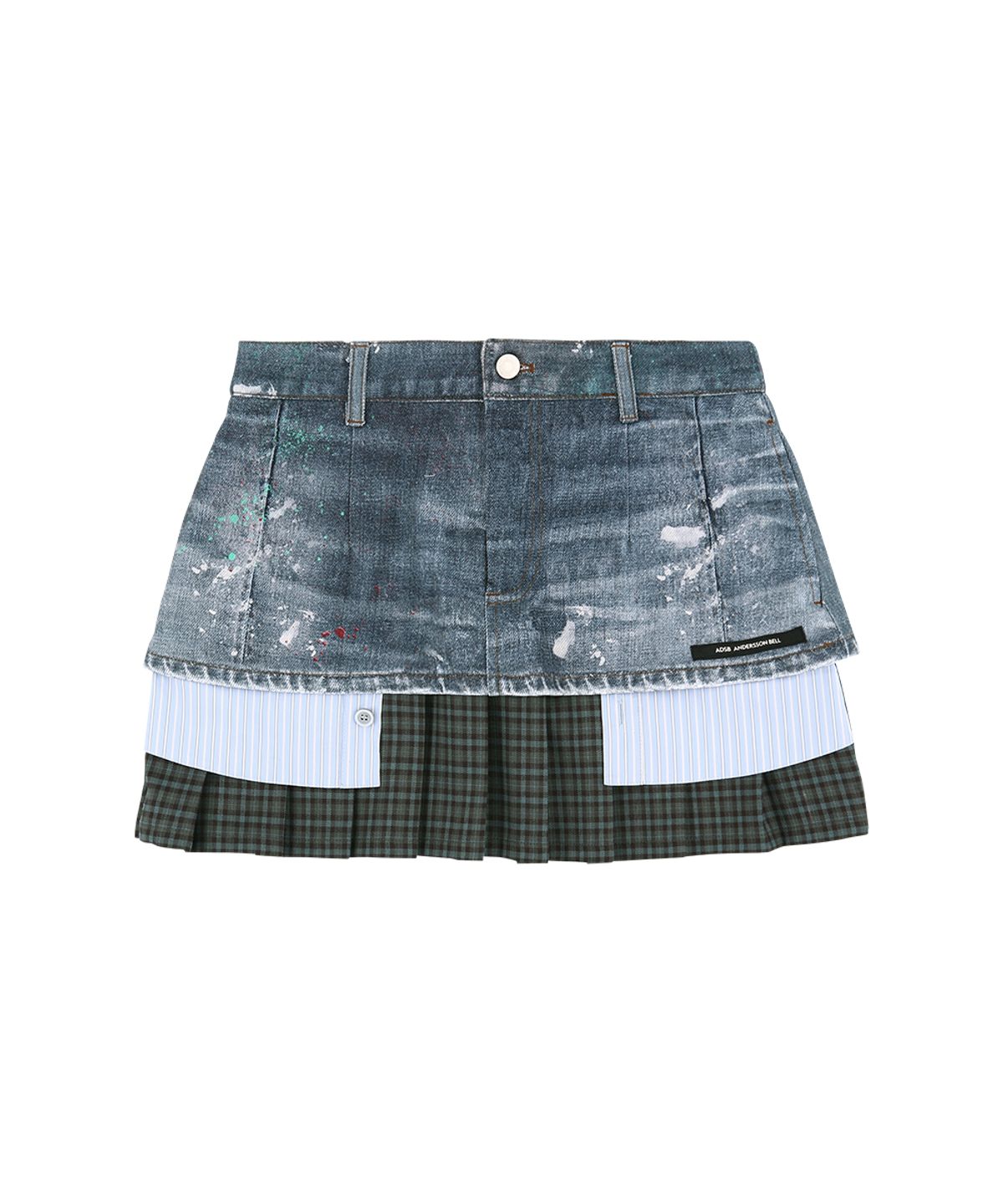 앤더슨벨(ADSB ANDERSSON BELL) PAINTED DENIM LAYERED MINI PLEATS SKIRT apa884w(BLUE)