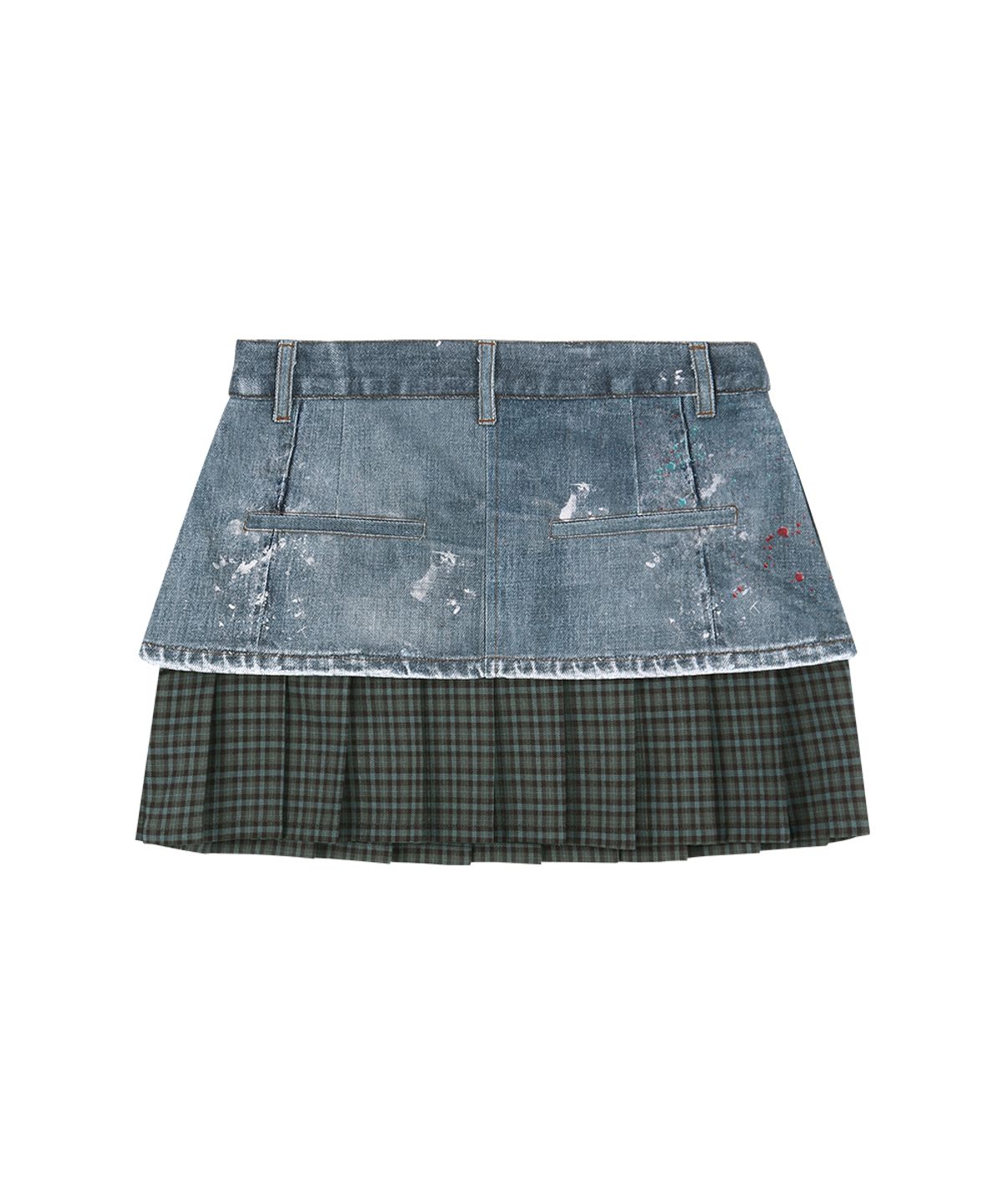 앤더슨벨(ADSB ANDERSSON BELL) PAINTED DENIM LAYERED MINI PLEATS SKIRT apa884w(BLUE)