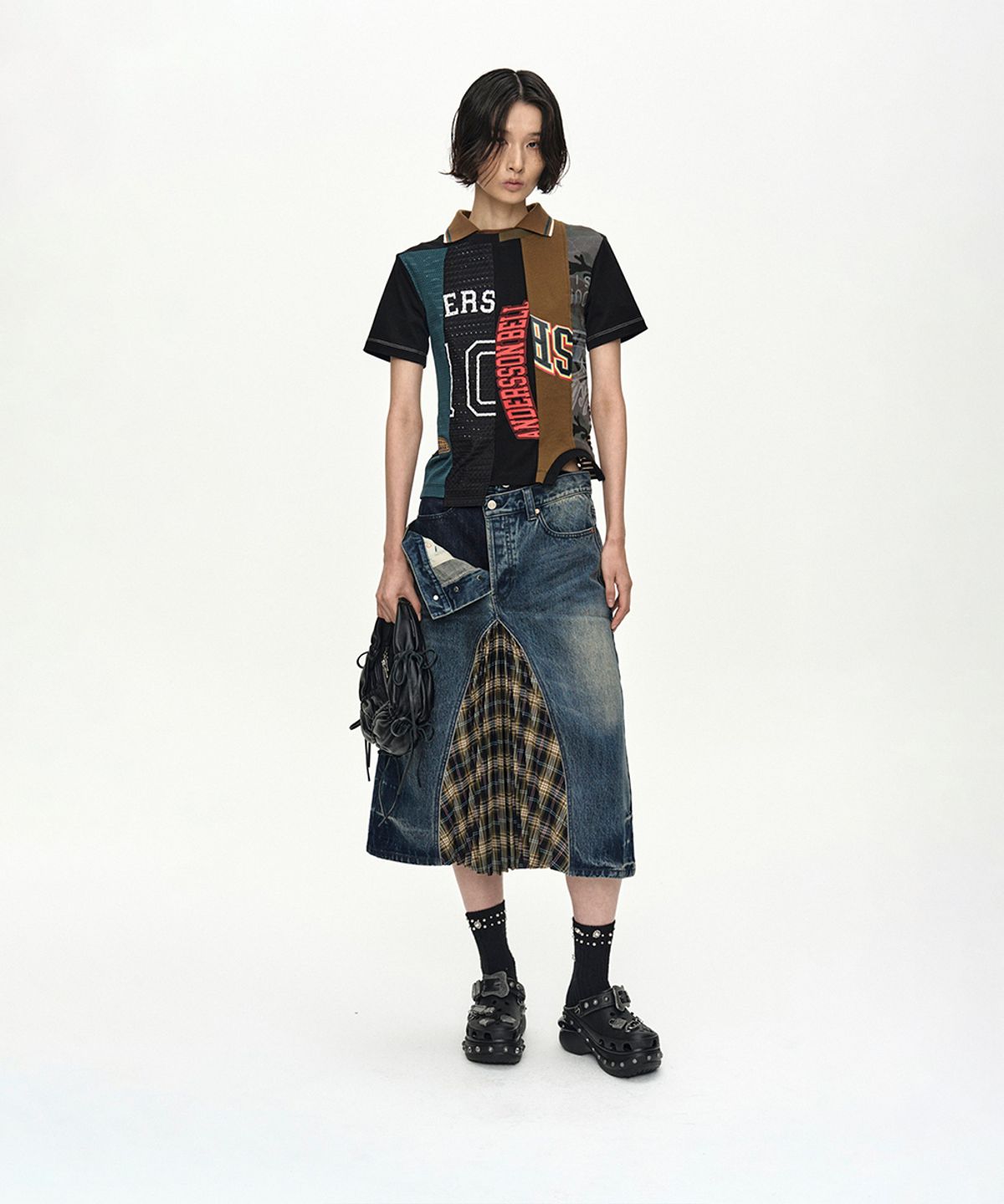 앤더슨벨(ADSB ANDERSSON BELL) PLEATS COMBO FLIPPED DENIM SKIRT apa887w(BLUE)