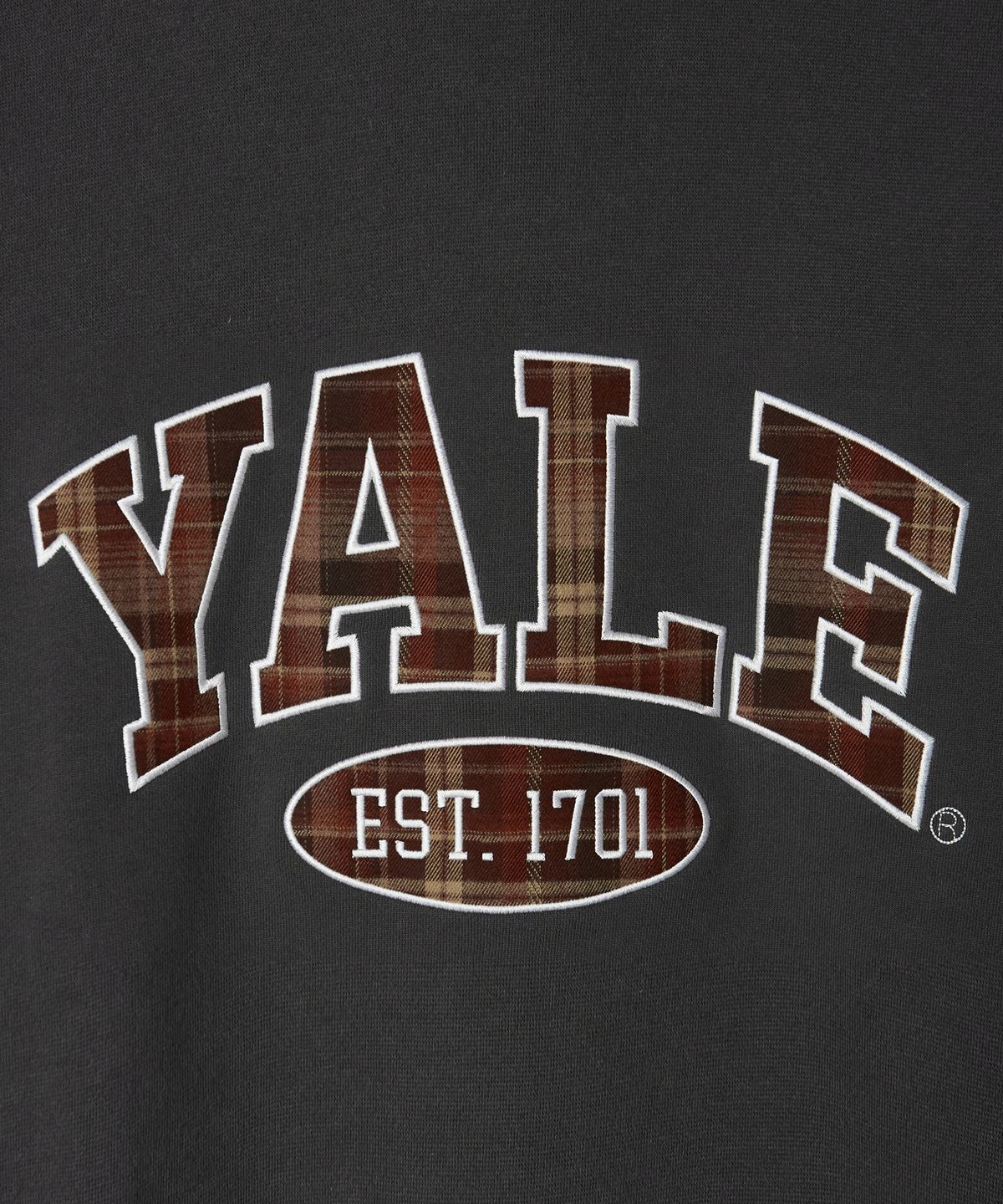 예일(YALE) 체크 투톤아치 후드_차콜