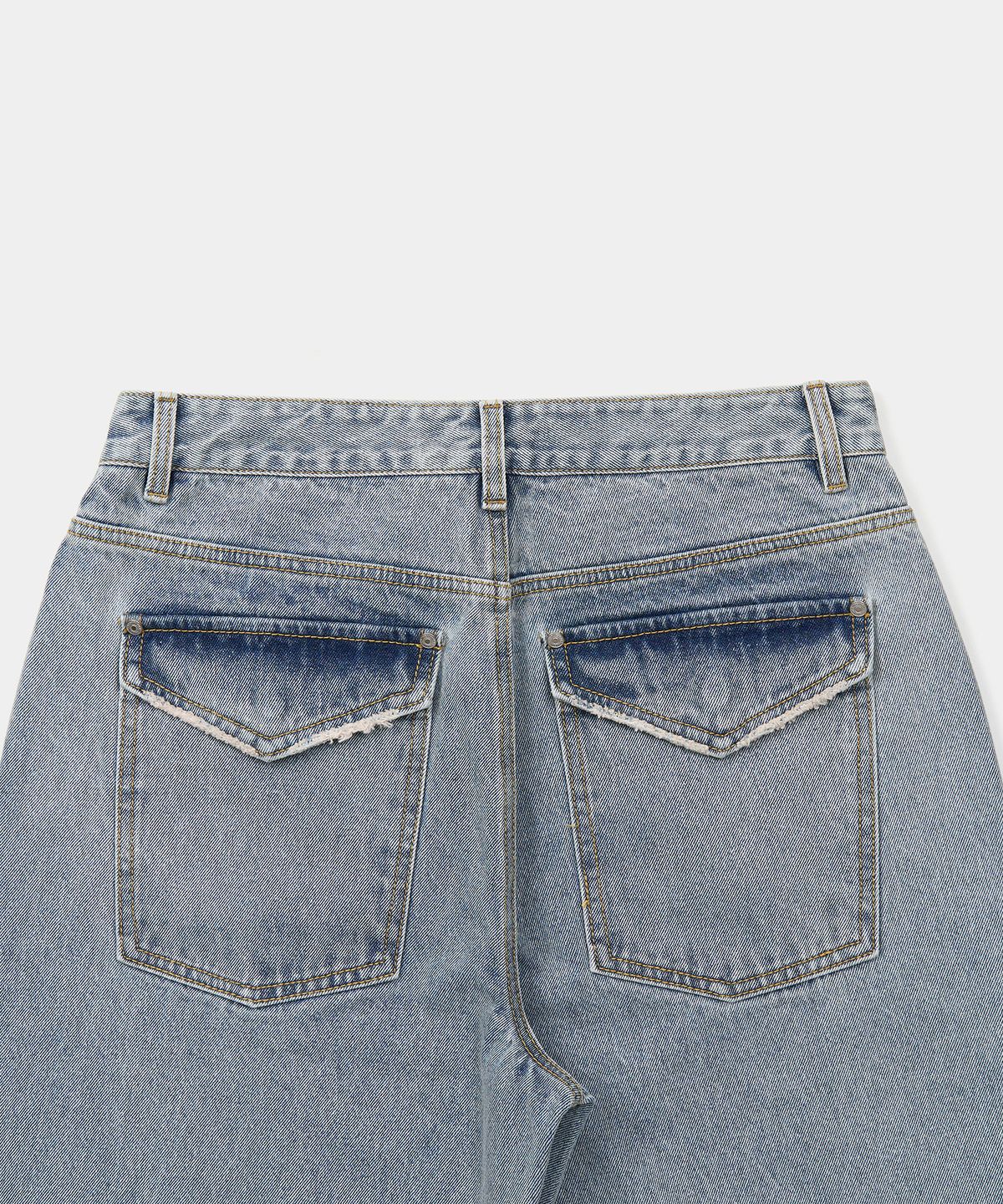 엑스컨테이너(EXCONTAINER) 그런지 포켓 플레어 데님 팬츠 (LIGHT BLUE)