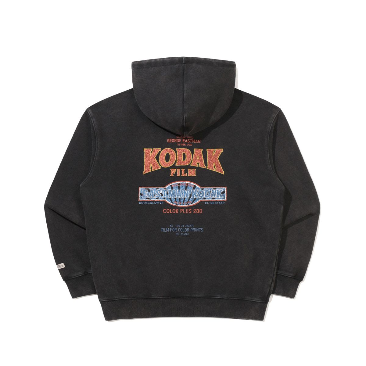 코닥(KODAK) 스노우 워싱 그래픽 후드 티셔츠 BLACK