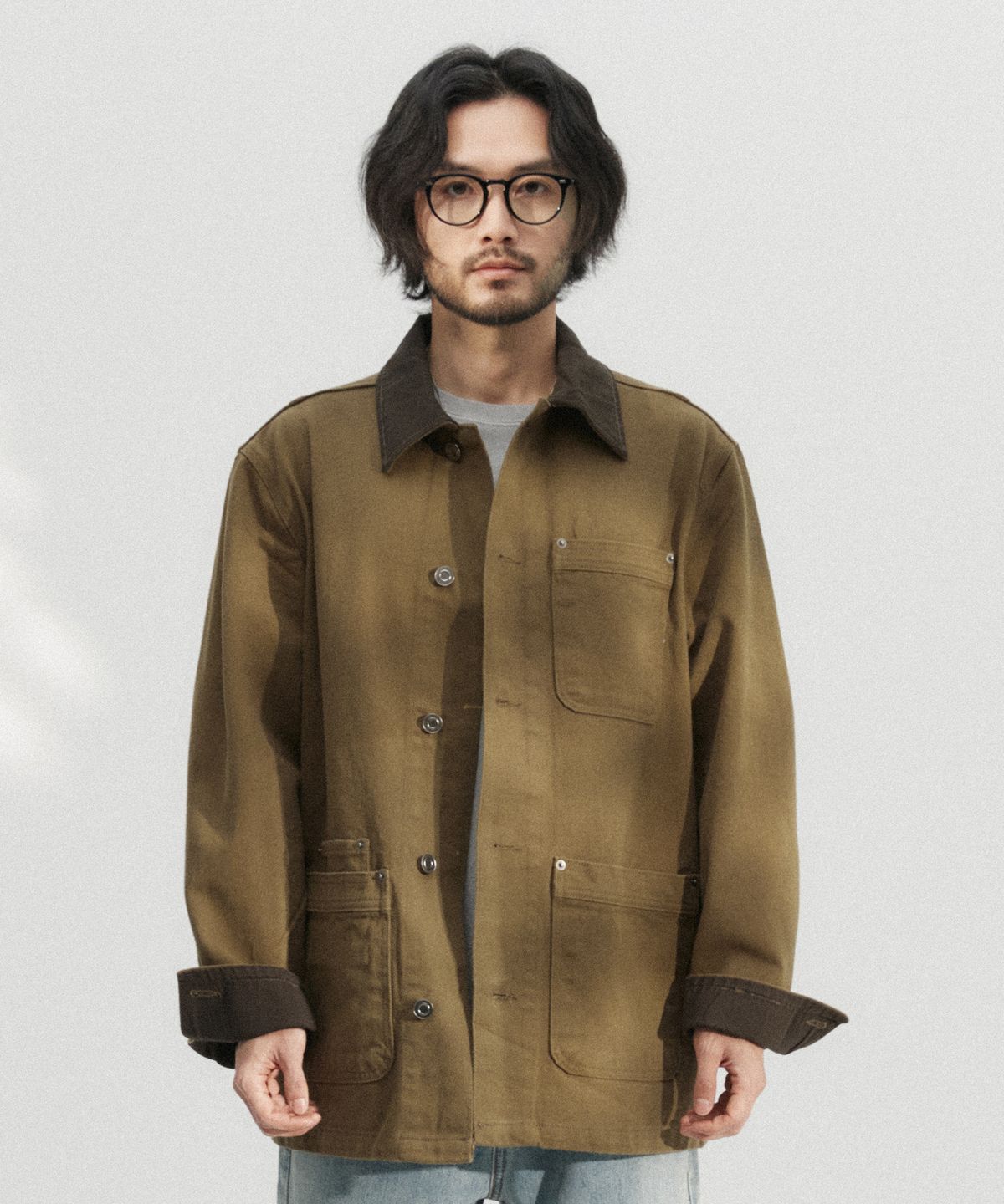 더블유엠씨(WMC) 콘트라스트 데님 초어자켓_KHAKI