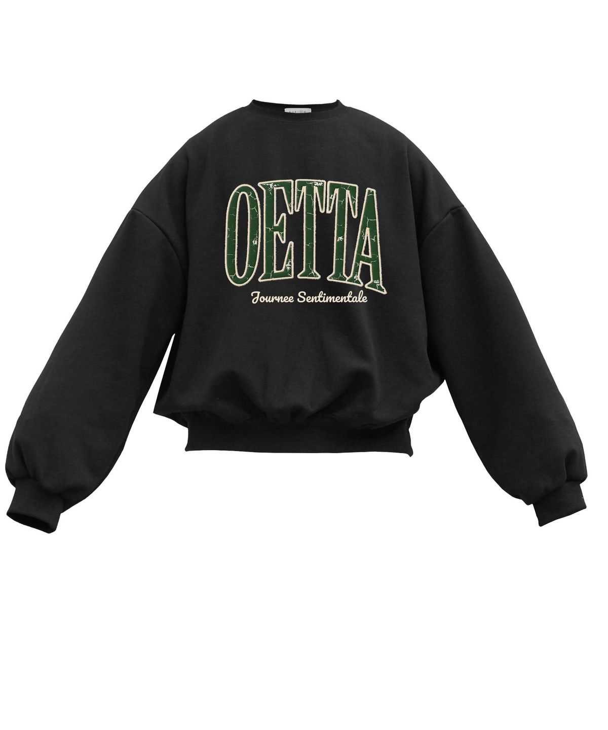 오에타(OETTA) 클래식 그린로고 더블 코튼 오버숄더 벌룬핏 맨투맨