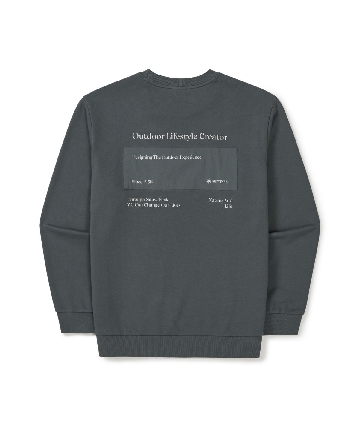 스노우피크 어패럴(SNOWPEAK APPAREL) 랜드 레터링 우븐 패치 맨투맨 (S26SMFHT54) Urban Green