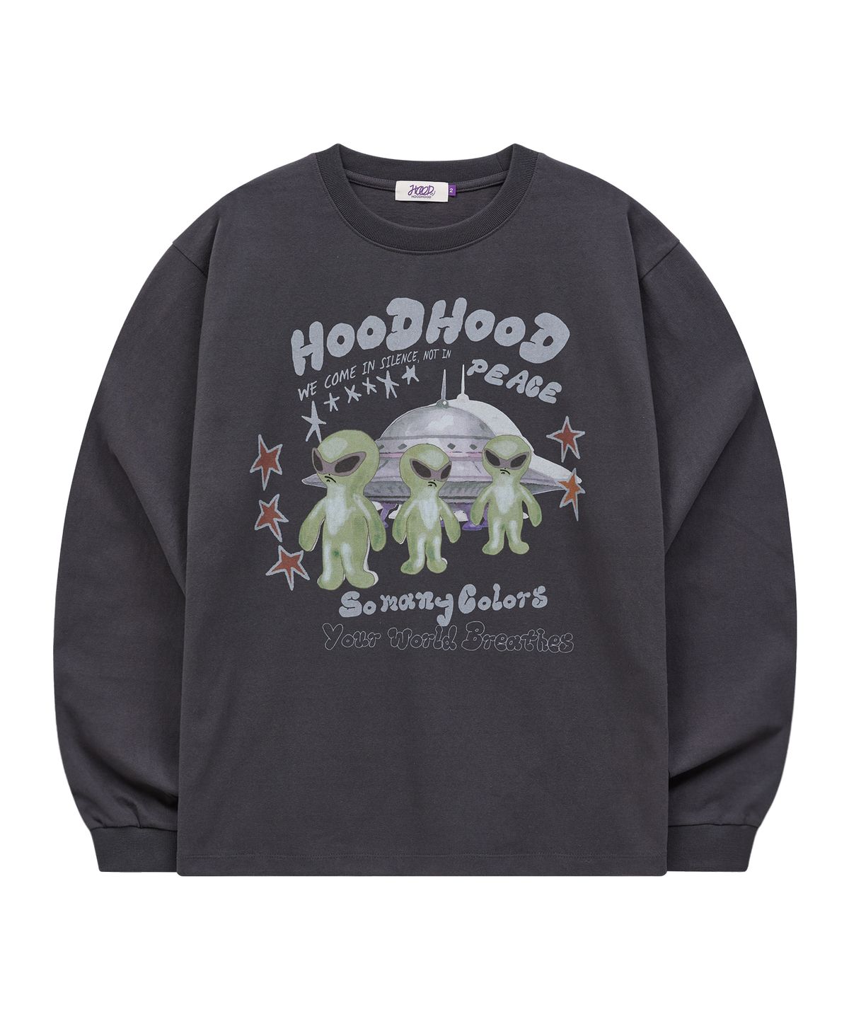 후드후드(HOODHOOD) 에일리언 피스 롱슬리브 티셔츠 차콜