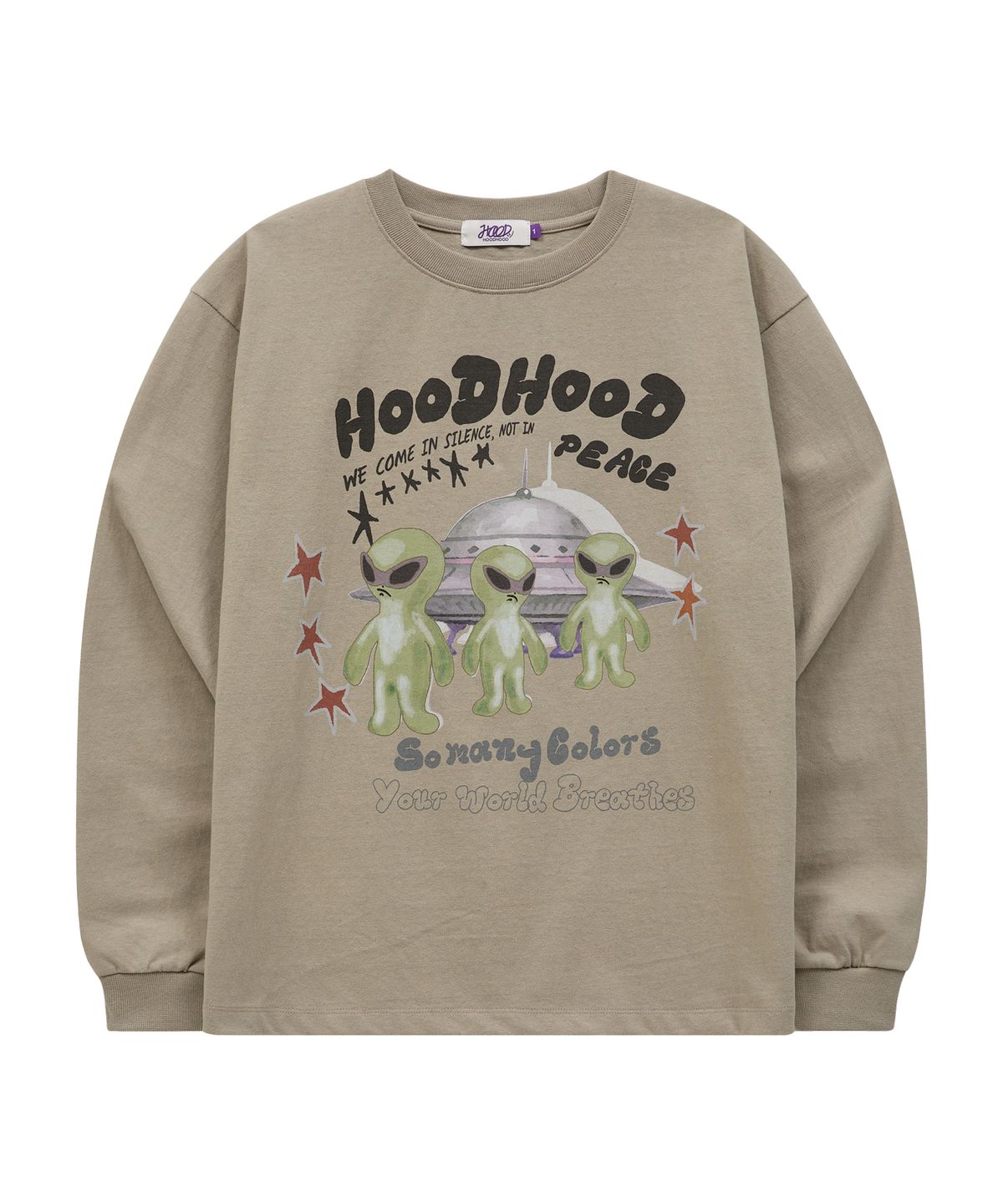 후드후드(HOODHOOD) 에일리언 피스 롱슬리브 티셔츠 라이트카키