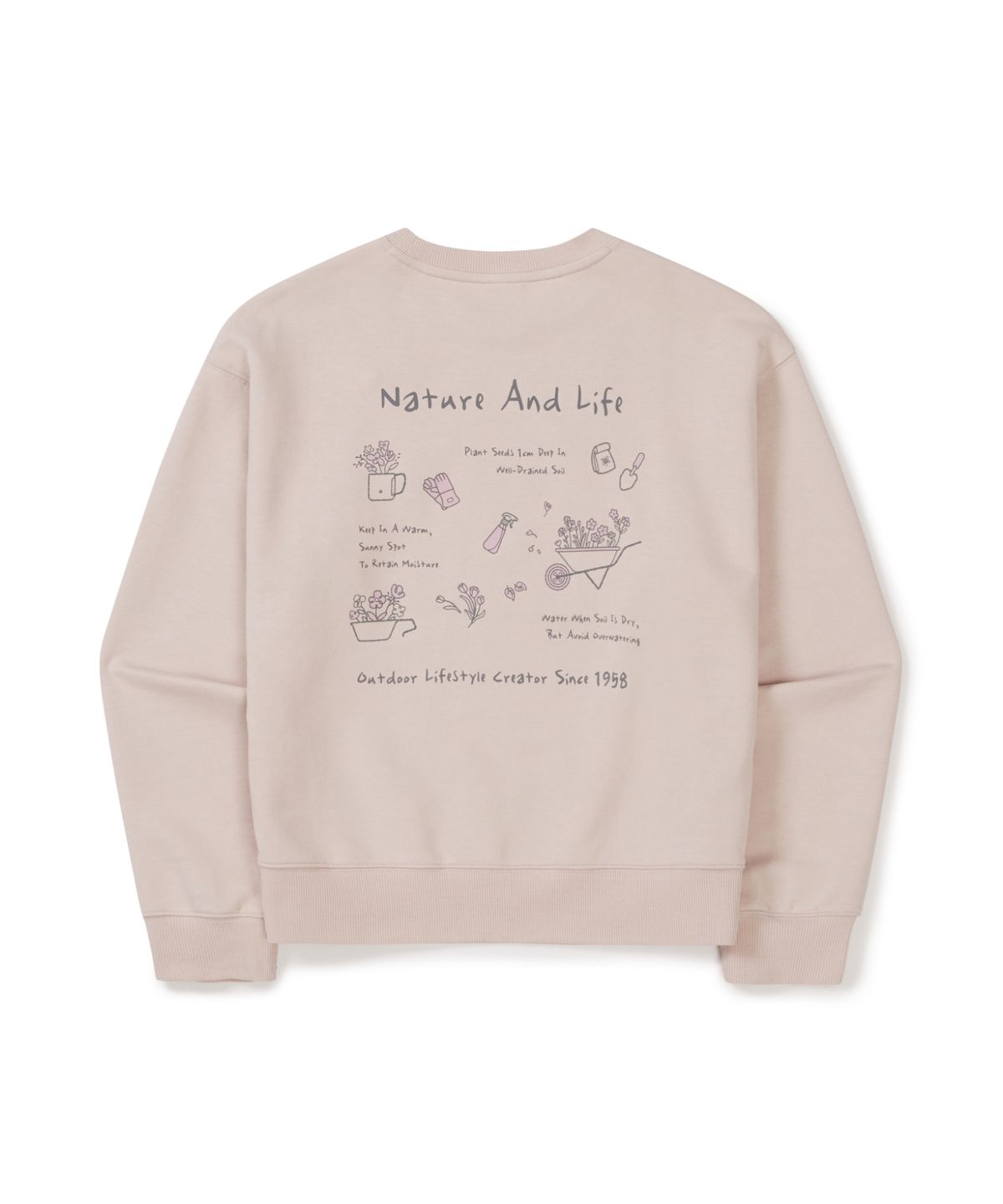 스노우피크 어패럴(SNOWPEAK APPAREL) 여성 가드닝 그래픽 세미크롭 맨투맨 (S26SWFHT53) Light Pink