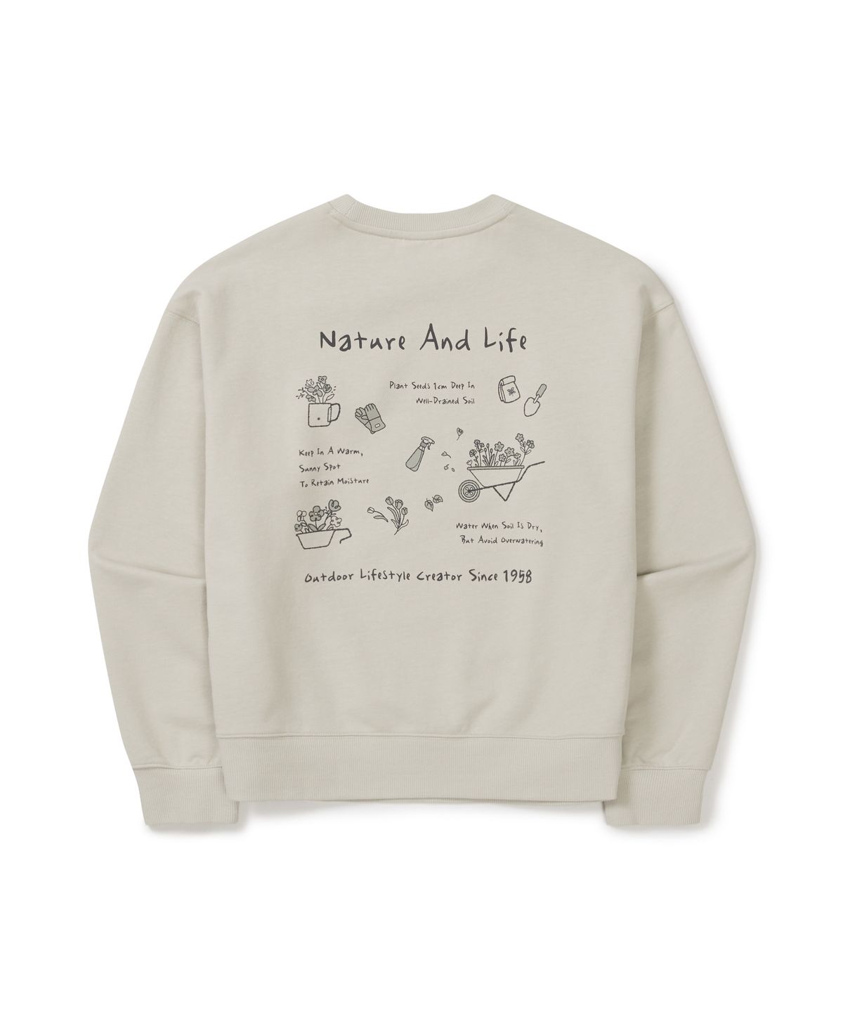 스노우피크 어패럴(SNOWPEAK APPAREL) 여성 가드닝 그래픽 세미크롭 맨투맨 (S26SWFHT53) Light Beige
