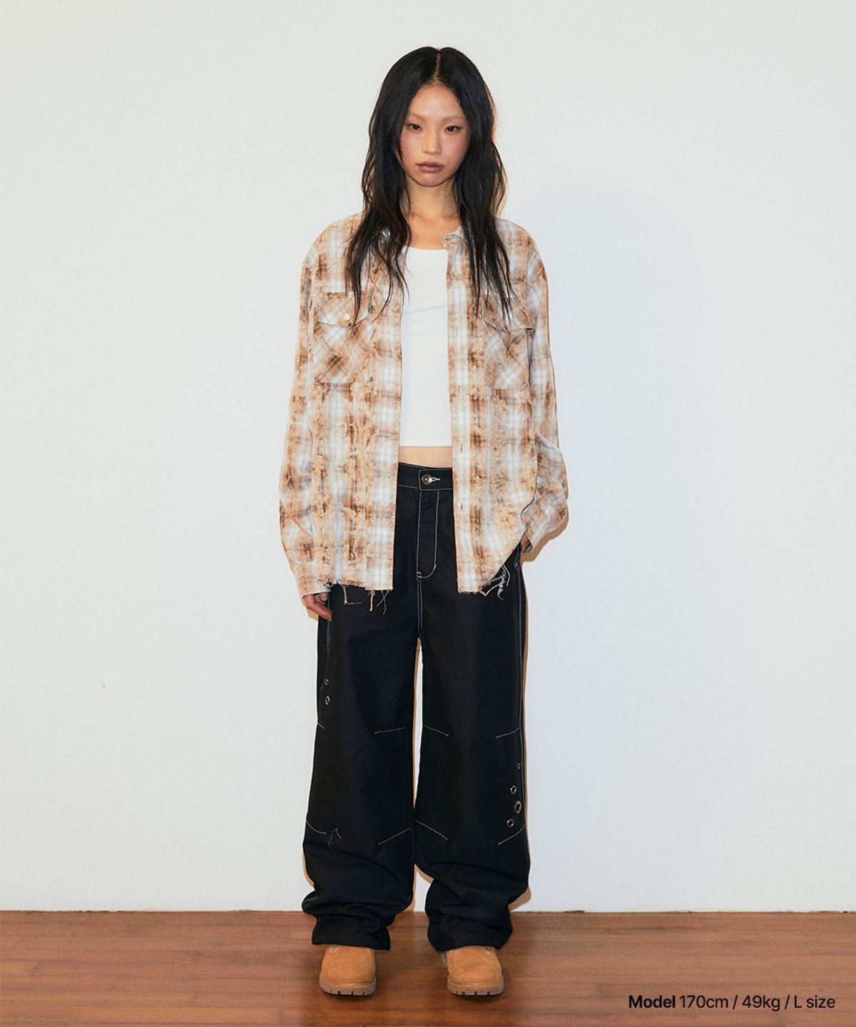 마하그리드(MAHAGRID) BLEACHED RAW-CUT CHECK SHIRT YELLOW(MG2GSMW320A)