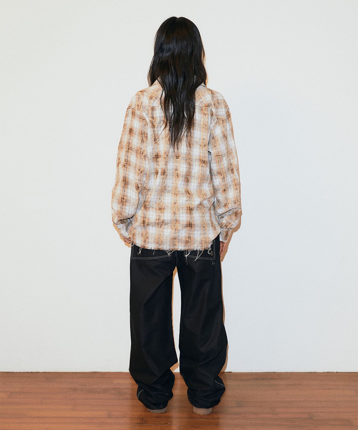 마하그리드(MAHAGRID) BLEACHED RAW-CUT CHECK SHIRT YELLOW(MG2GSMW320A)