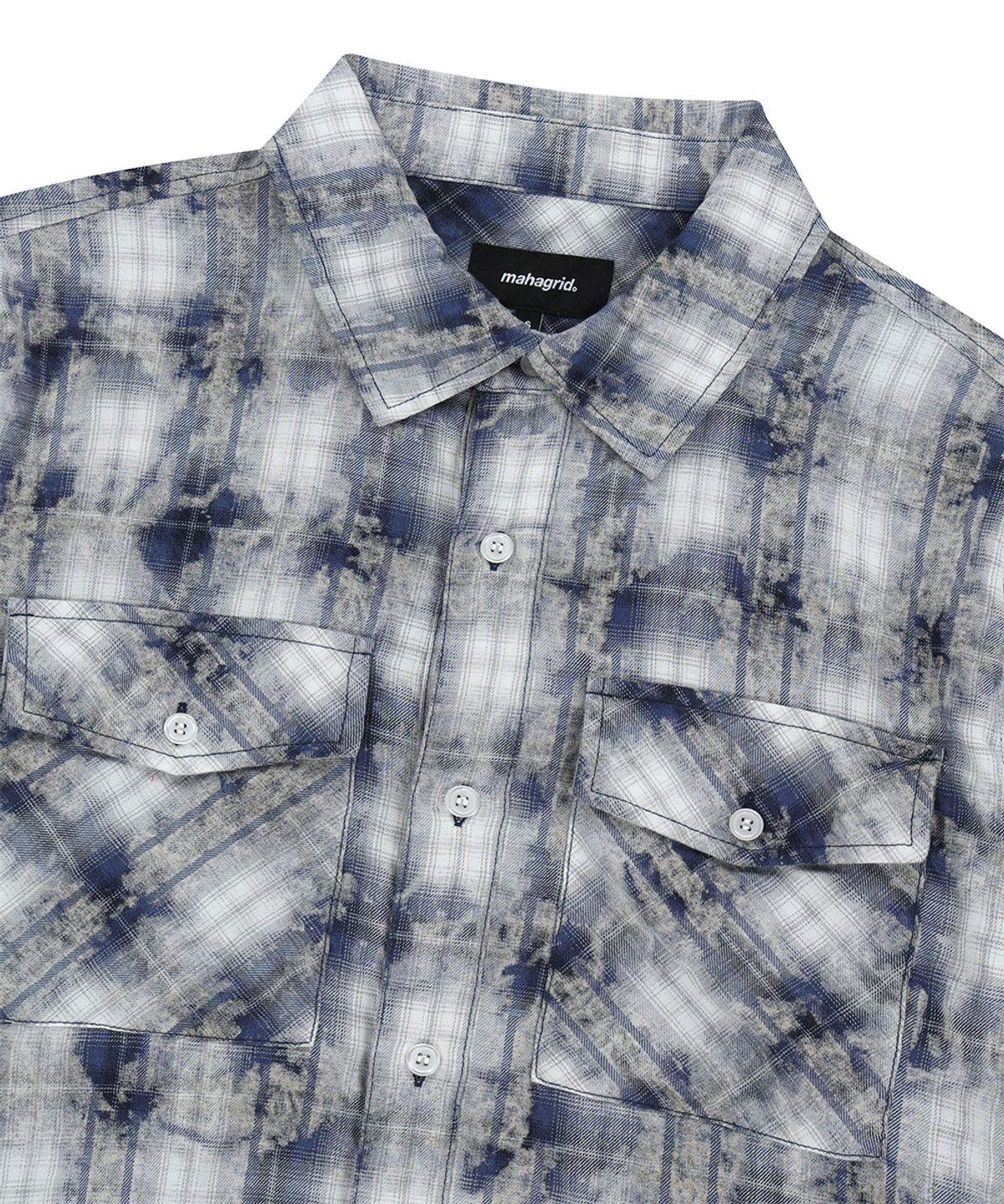 마하그리드(MAHAGRID) BLEACHED RAW-CUT CHECK SHIRT NAVY(MG2GSMW320A)