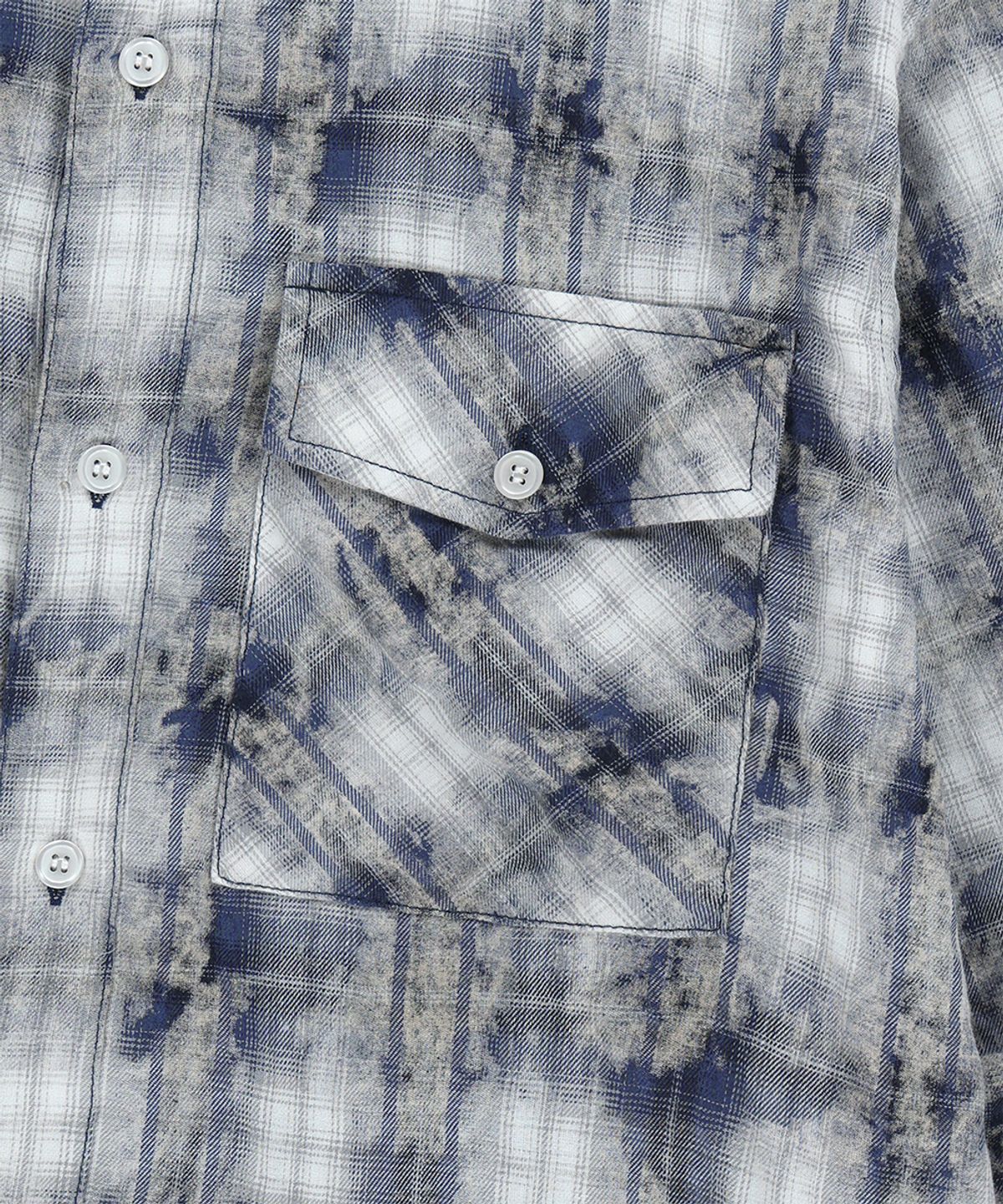 마하그리드(MAHAGRID) BLEACHED RAW-CUT CHECK SHIRT NAVY(MG2GSMW320A)