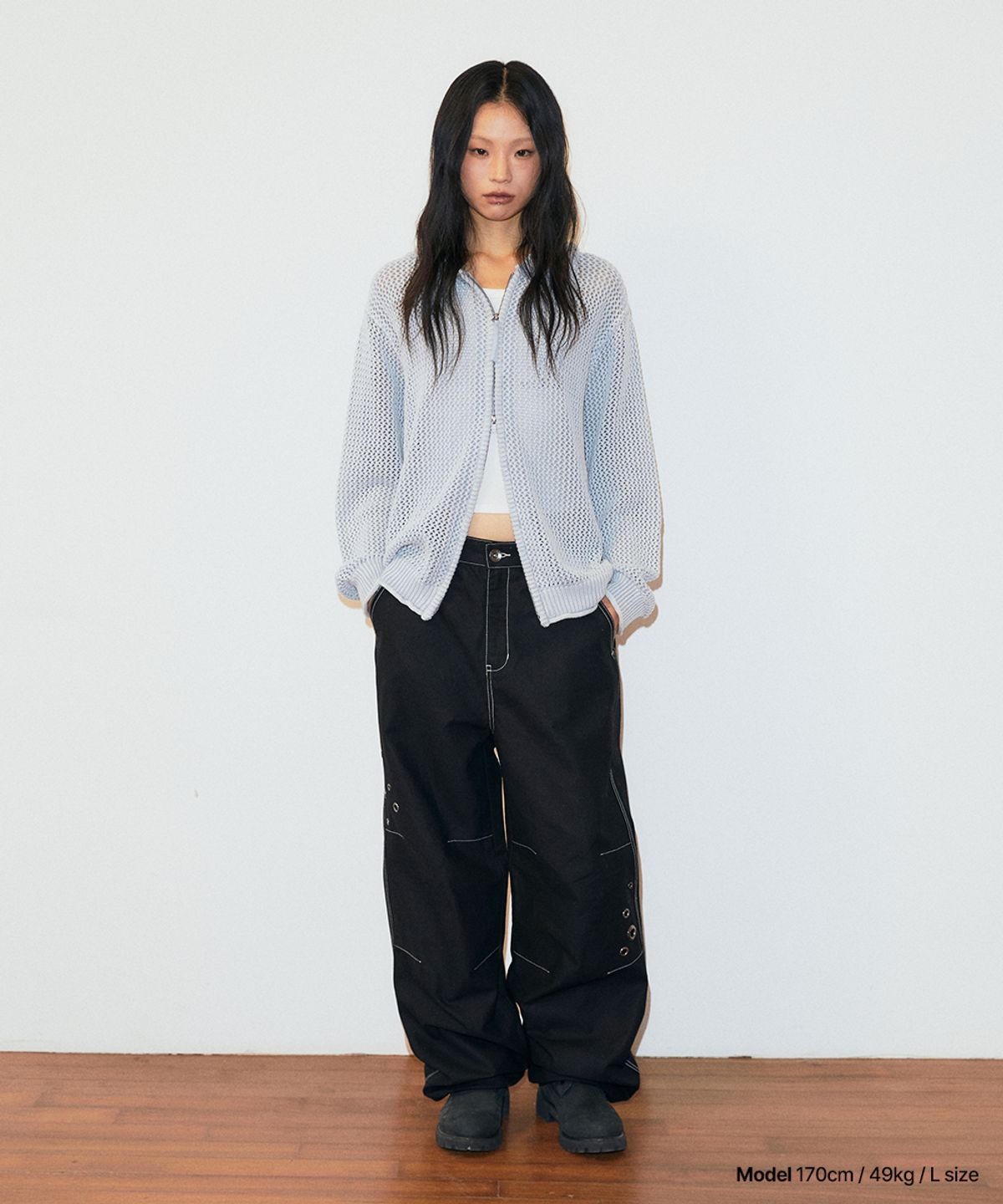 마하그리드(MAHAGRID) PIGMENT MESH ZIP UP KNIT SKY BLUE(MG2GSMK687A)