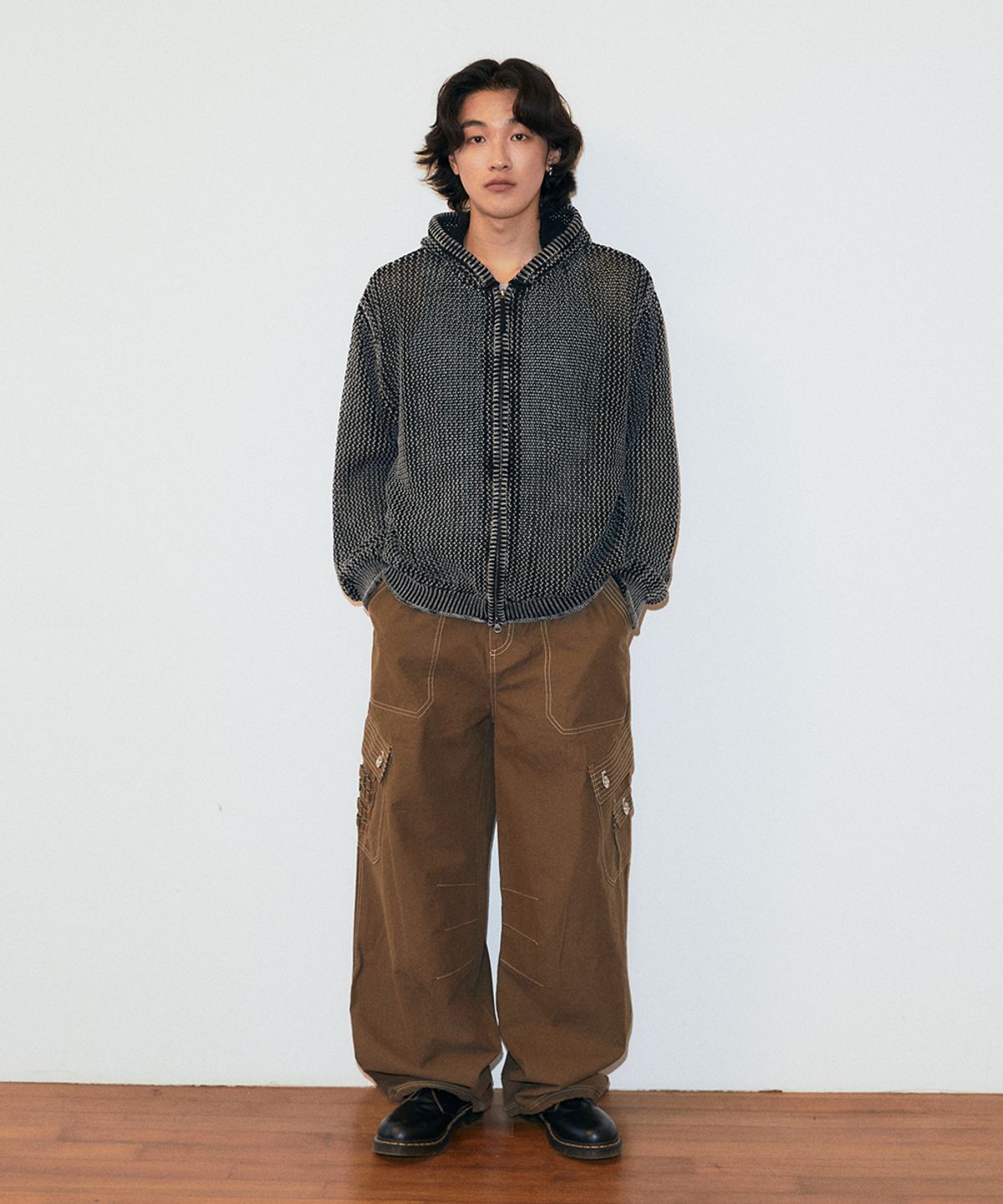 마하그리드(MAHAGRID) PIGMENT MESH ZIP UP KNIT BLACK(MG2GSMK687A)