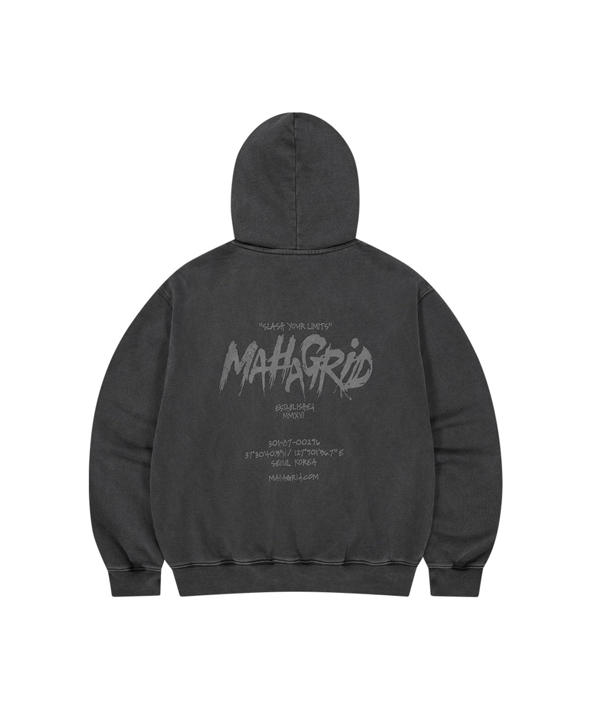 마하그리드(MAHAGRID) SLASH LOGO PIGMENT ZIP UP HOODIE CHARCOAL(MG2FFMM491A)