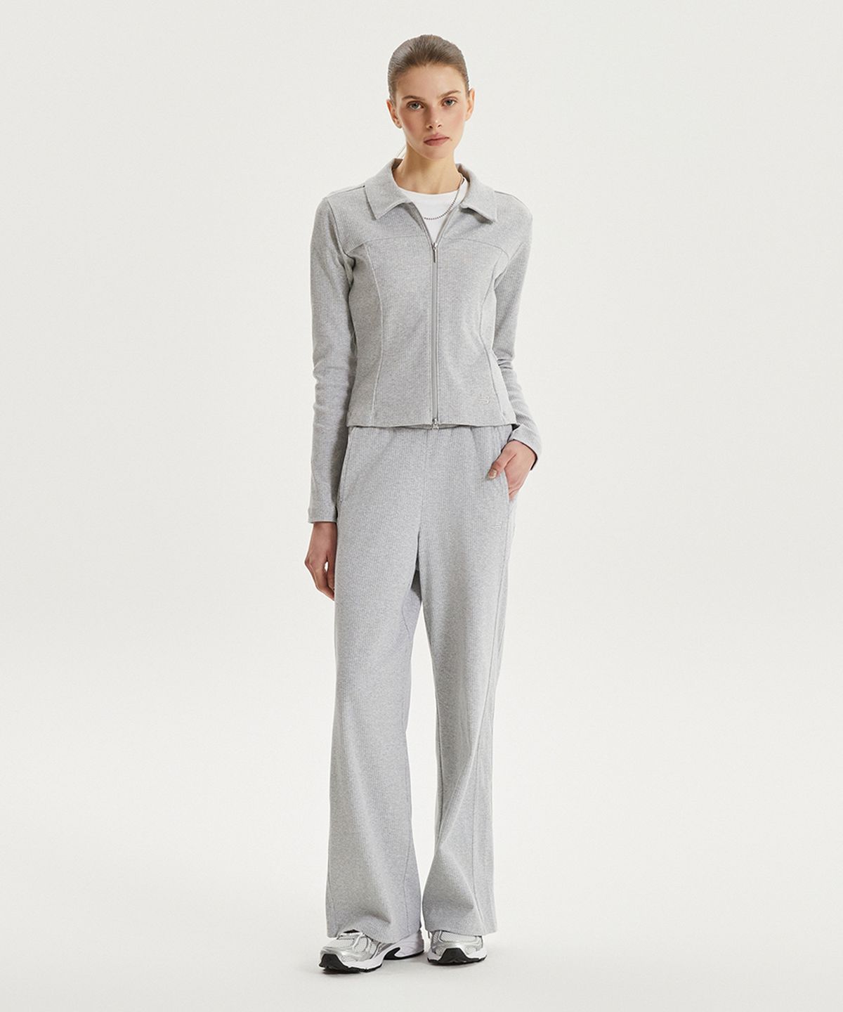 뉴발란스(NEW BALANCE) NBMDG2W312 / WOMEN 소프트프레쉬골지 카라 투웨이 집업 (GRAY)
