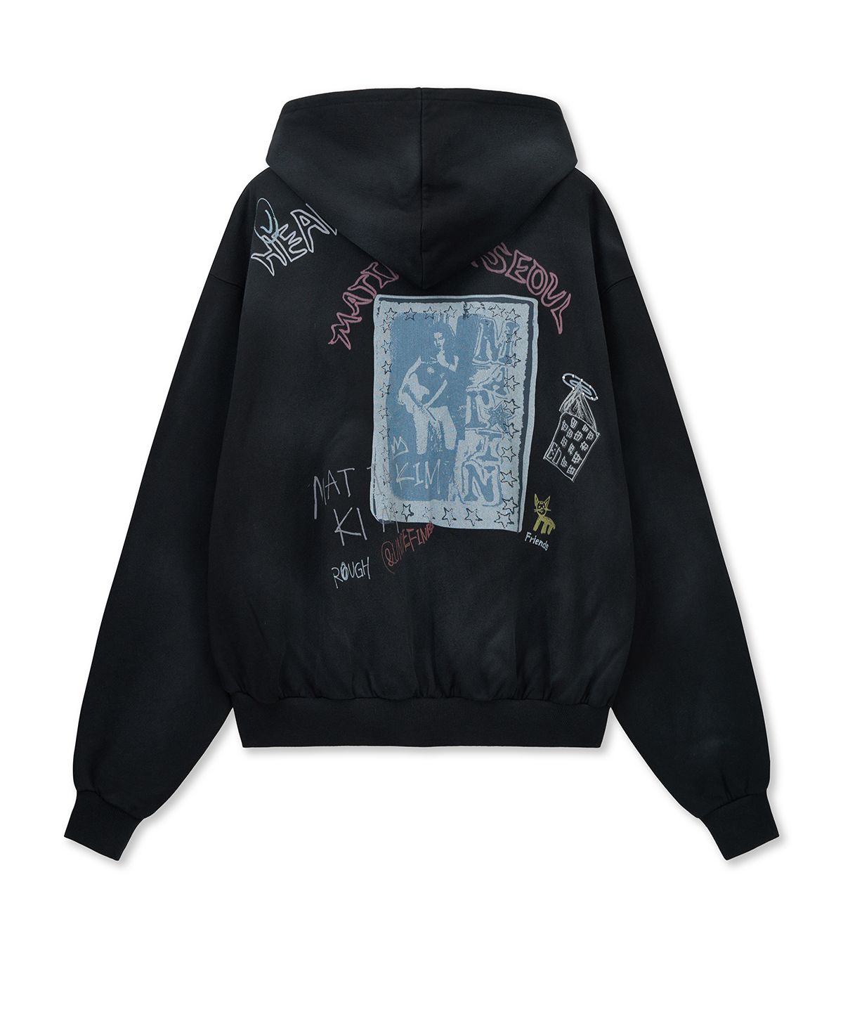 MUSINSA | MATIN KIM VINTAGE WASHED GRAFFITI HOODY ZIP UP IN BLACK