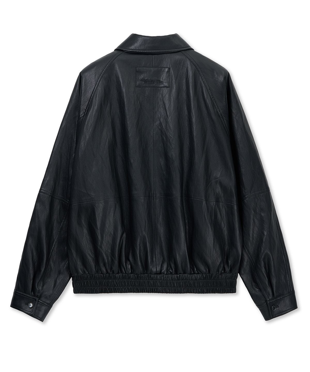 MUSINSA | MATIN KIM SMALL LOGO FAUX LEATHER ZIP UP JUMPER IN BLACK