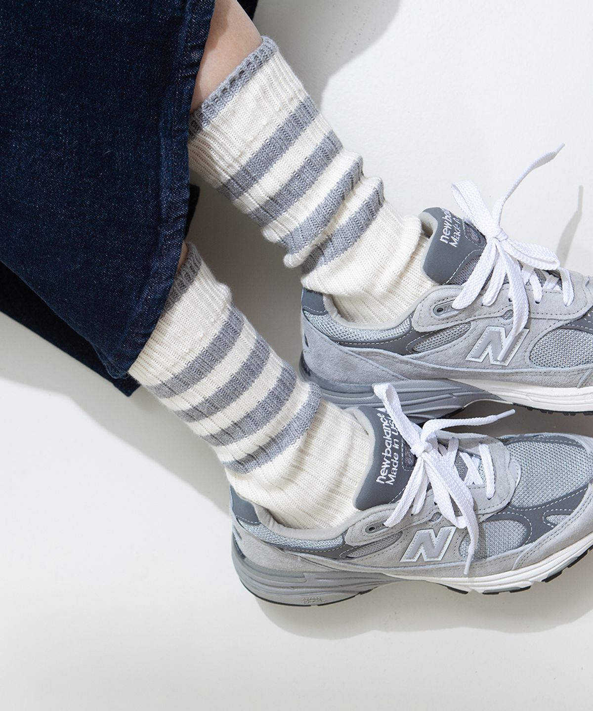 보타(VOTTA) VINTAGE STRIPED COTTON RIBBED-Cream/Melange Gray