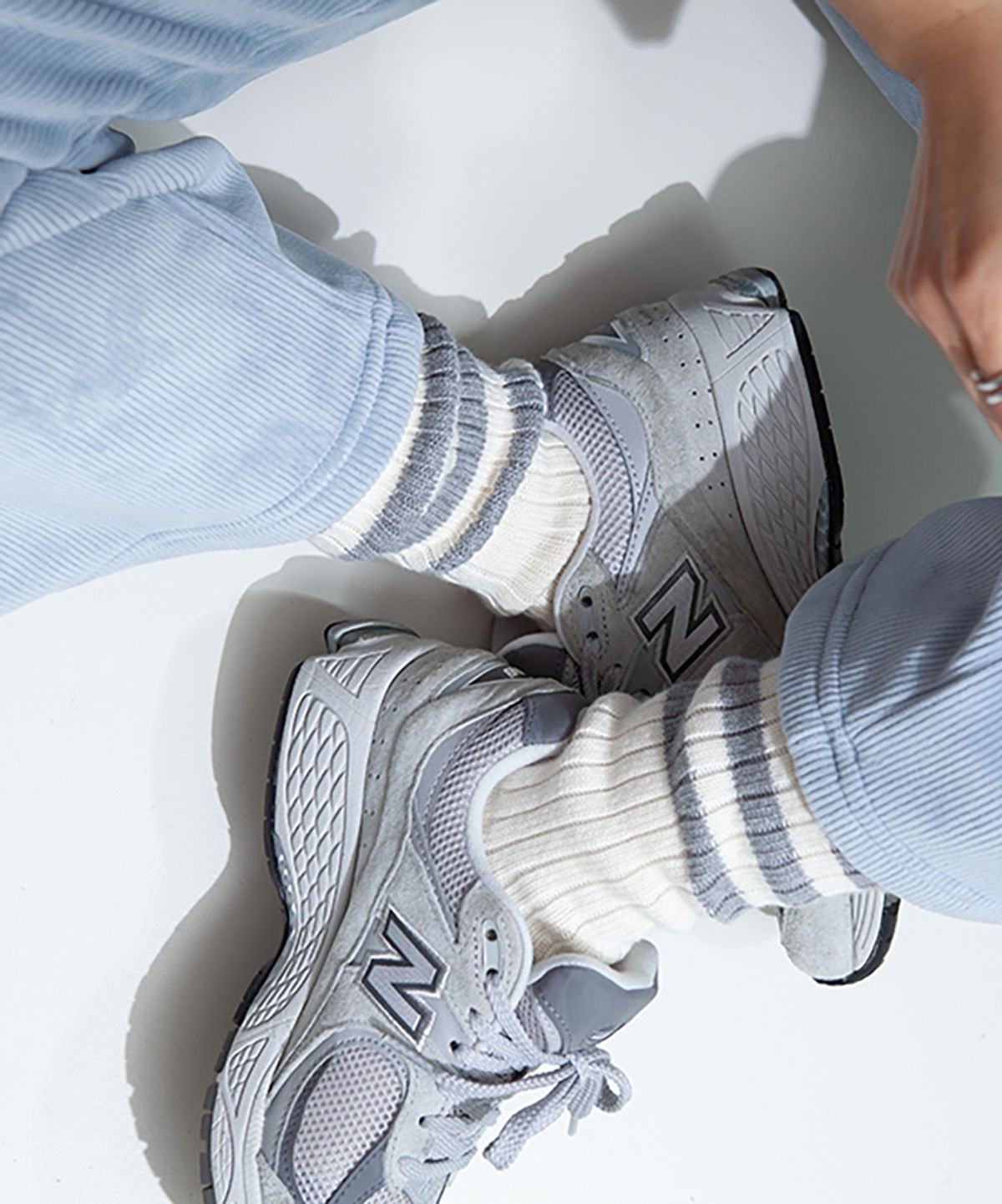 보타(VOTTA) VINTAGE STRIPED COTTON RIBBED-Cream/Melange Gray