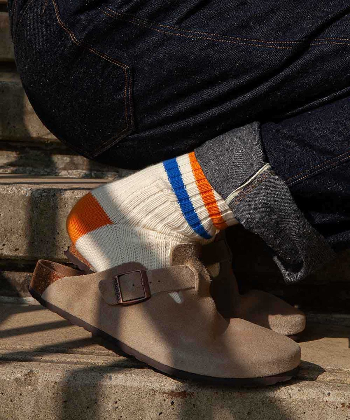 보타(VOTTA) VINTAGE STRIPED COTTON RIBBED-Vanilla Cream/BlueOrange