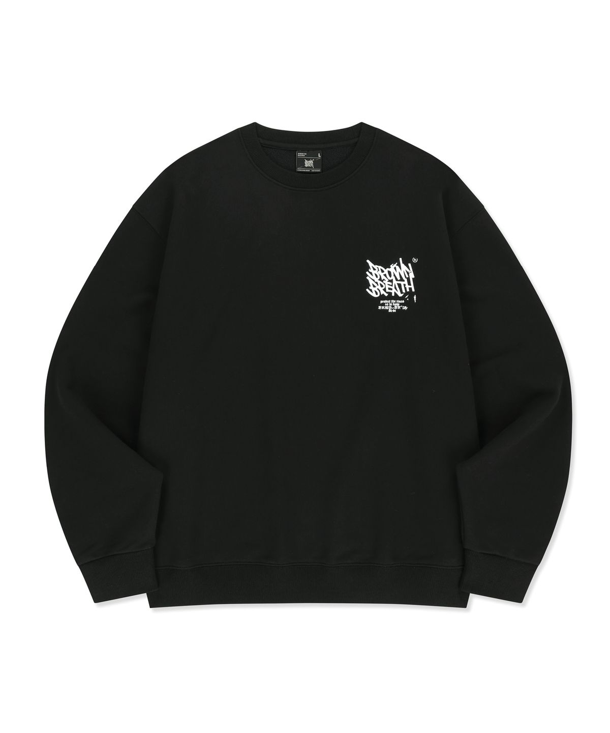 브라운브레스(BROWNBREATH) CRACKED TAG CREWNECK - BLACK