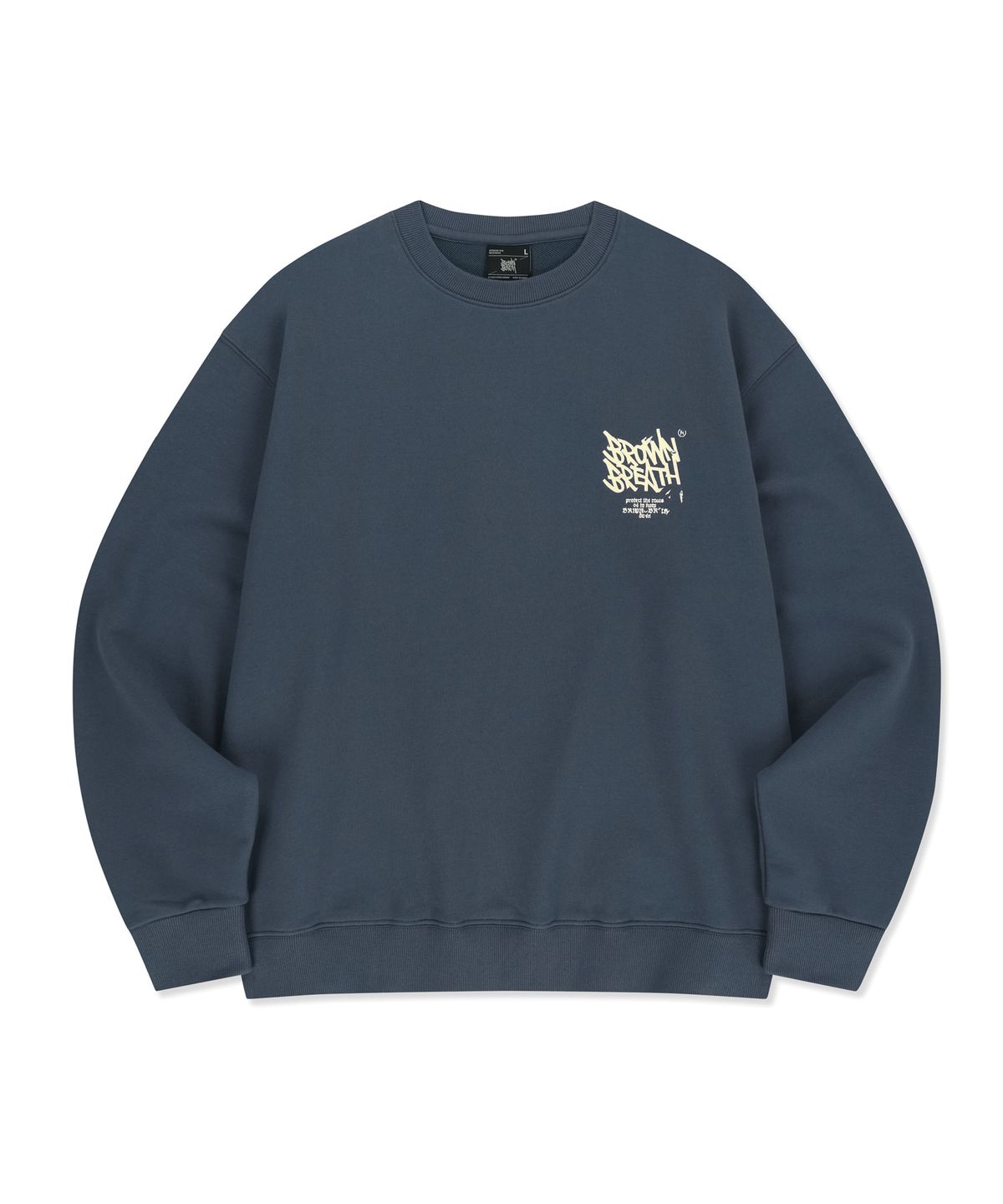 브라운브레스(BROWNBREATH) CRACKED TAG CREWNECK - BLUE