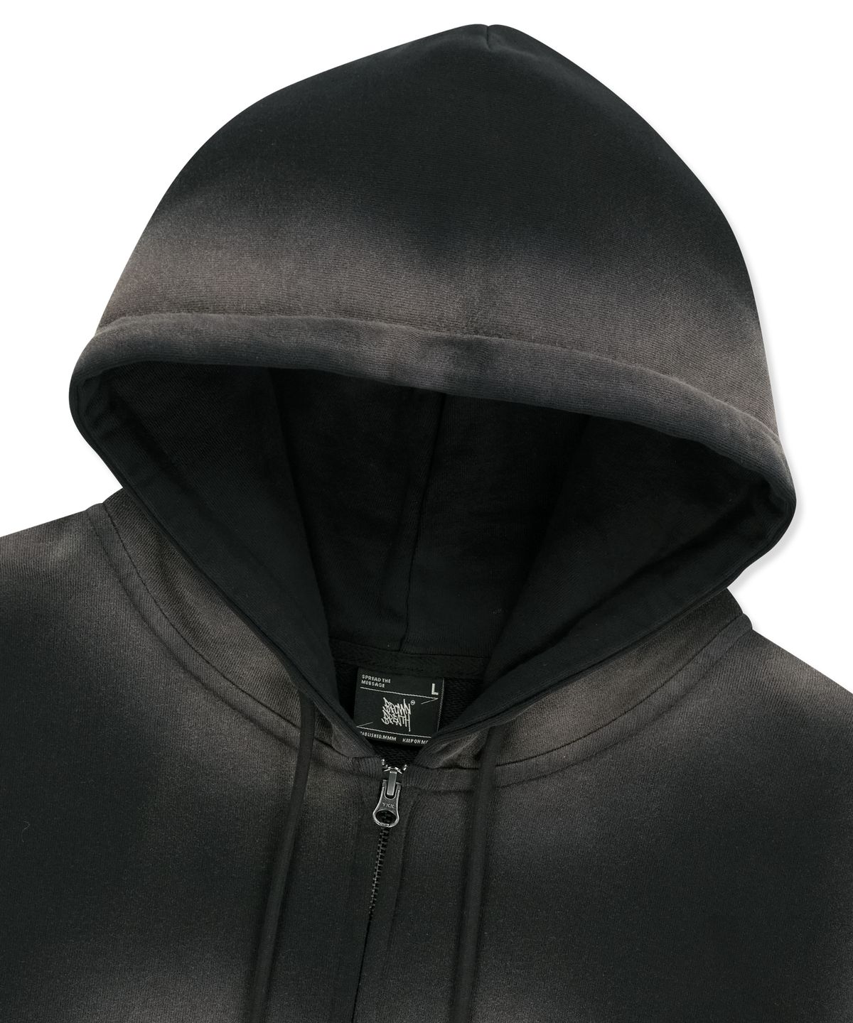 브라운브레스(BROWNBREATH) SPRAYED TAG HOOD ZIP UP - BLACK