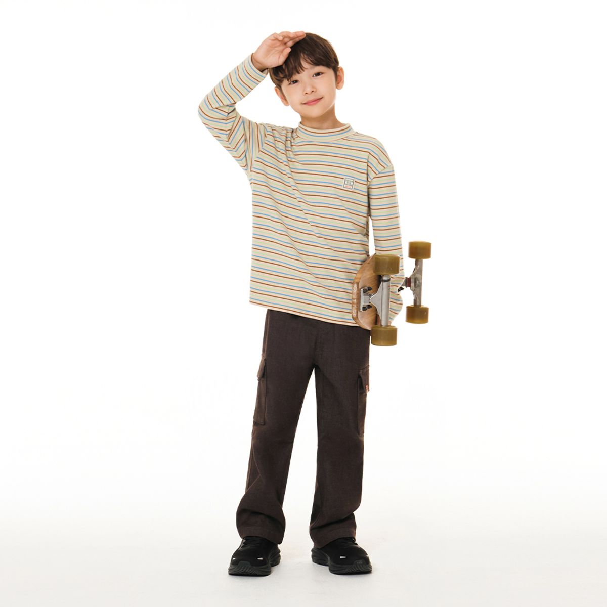 안다르 키즈(ANDAR KIDS) 키즈 스트라이프 기모 하프넥 긴팔티