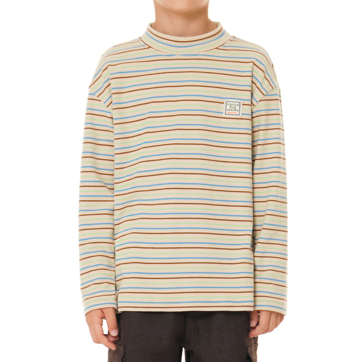 안다르 키즈(ANDAR KIDS) 키즈 스트라이프 기모 하프넥 긴팔티