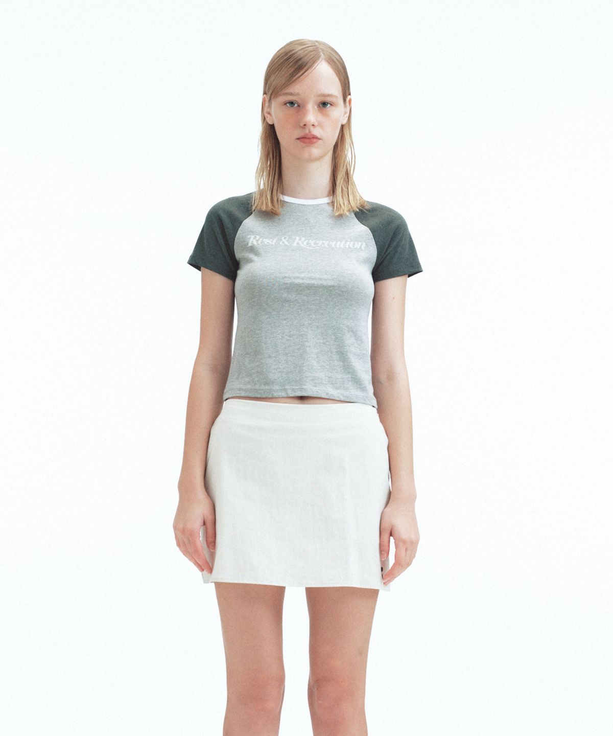 레스트앤레크레이션(REST&RECREATION) RAGLAN HALF SLEEVE TOP - GREY