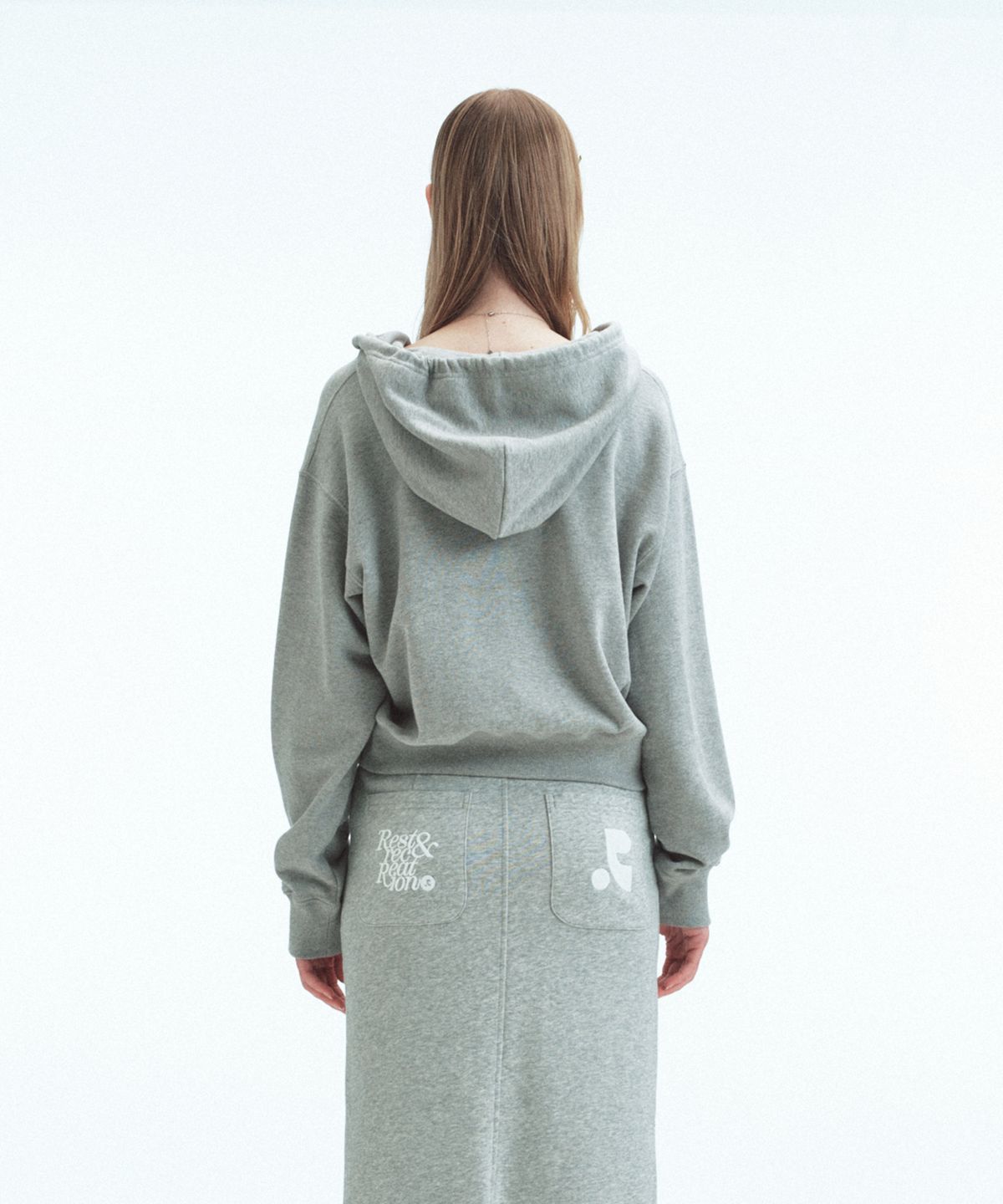 레스트앤레크레이션(REST&RECREATION) V-NECK CROPPED HOODIE - GREY
