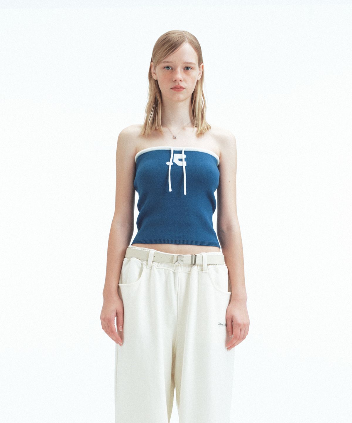 레스트앤레크레이션(REST&RECREATION) STRING KNIT TUBE TOP - COBALT BLUE