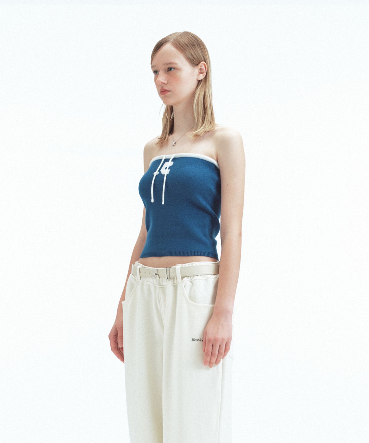 레스트앤레크레이션(REST&RECREATION) STRING KNIT TUBE TOP - COBALT BLUE