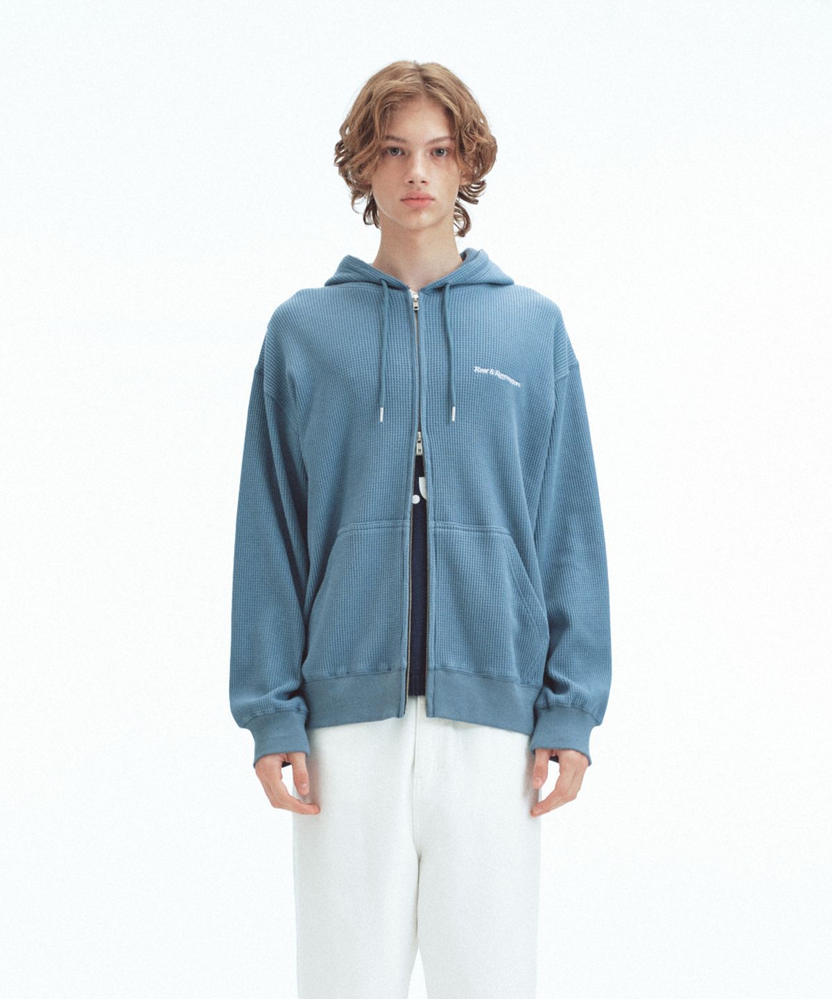 레스트앤레크레이션(REST&RECREATION) STITCH WAFFLE HOOD ZIP-UP - BLUE