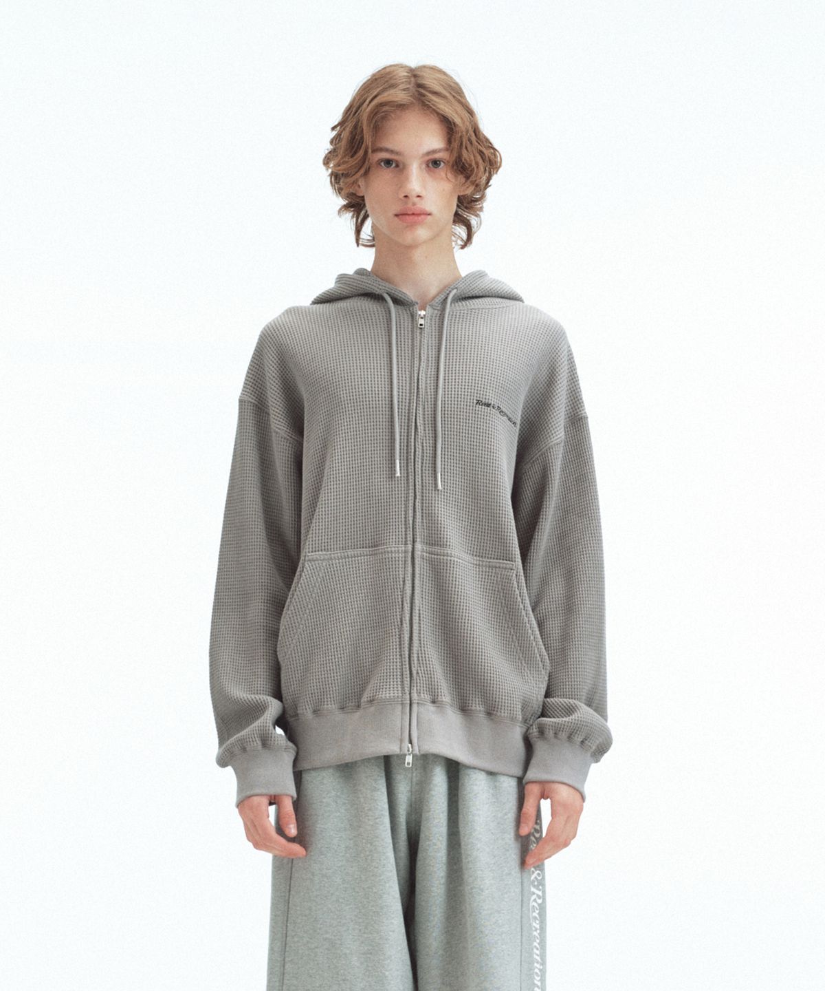 레스트앤레크레이션(REST&RECREATION) STITCH WAFFLE HOOD ZIP-UP - GREY