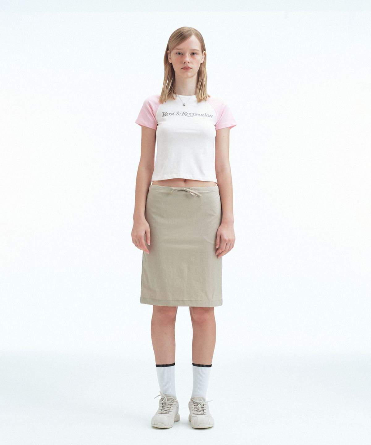 레스트앤레크레이션(REST&RECREATION) COTTON NYLON MIDI SKIRT - BEIGE