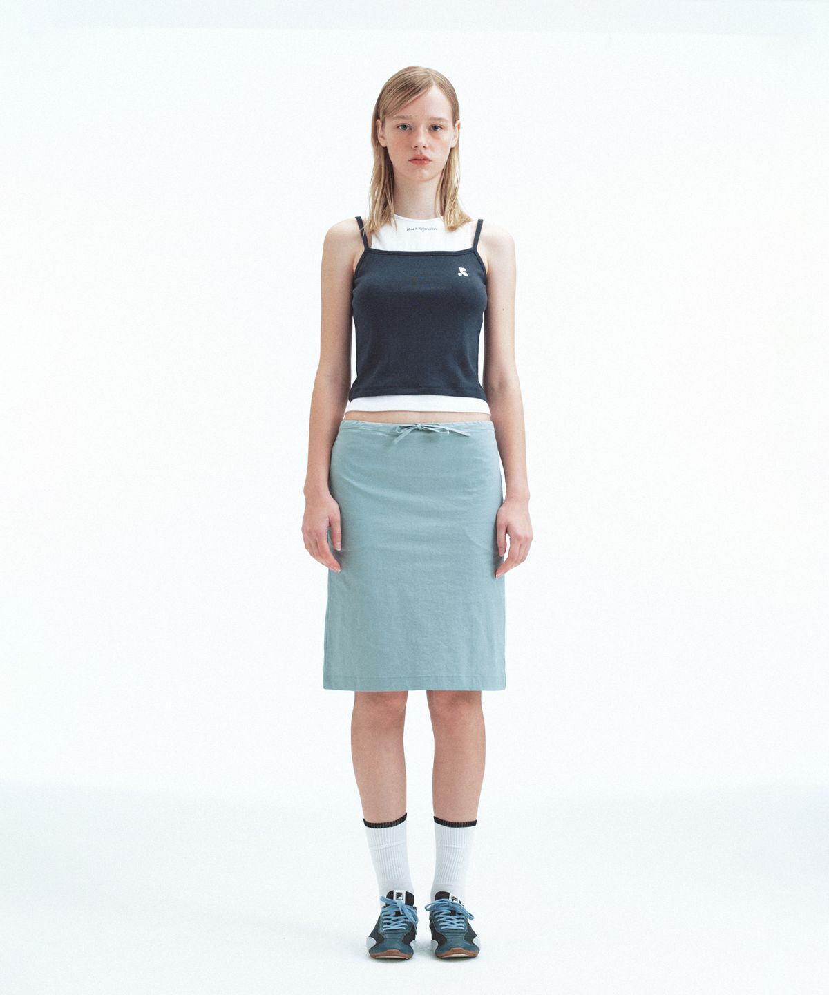 레스트앤레크레이션(REST&RECREATION) COTTON NYLON MIDI SKIRT - BLUE