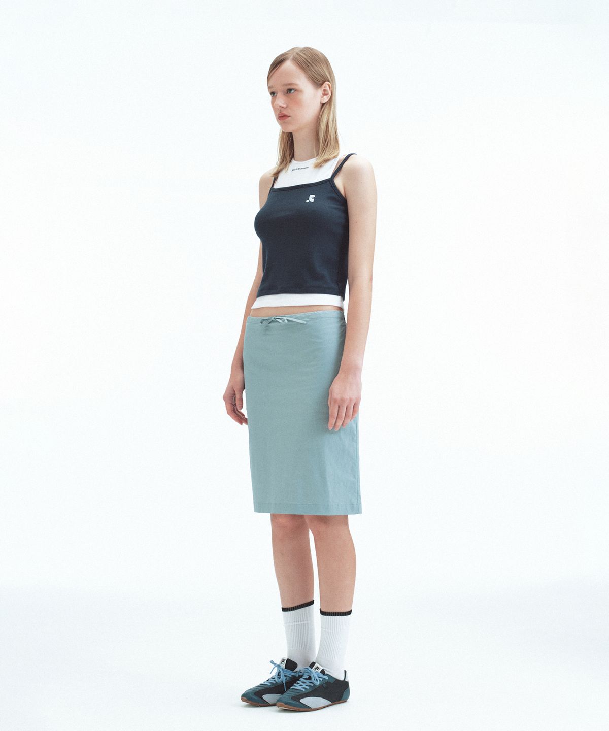 레스트앤레크레이션(REST&RECREATION) COTTON NYLON MIDI SKIRT - BLUE